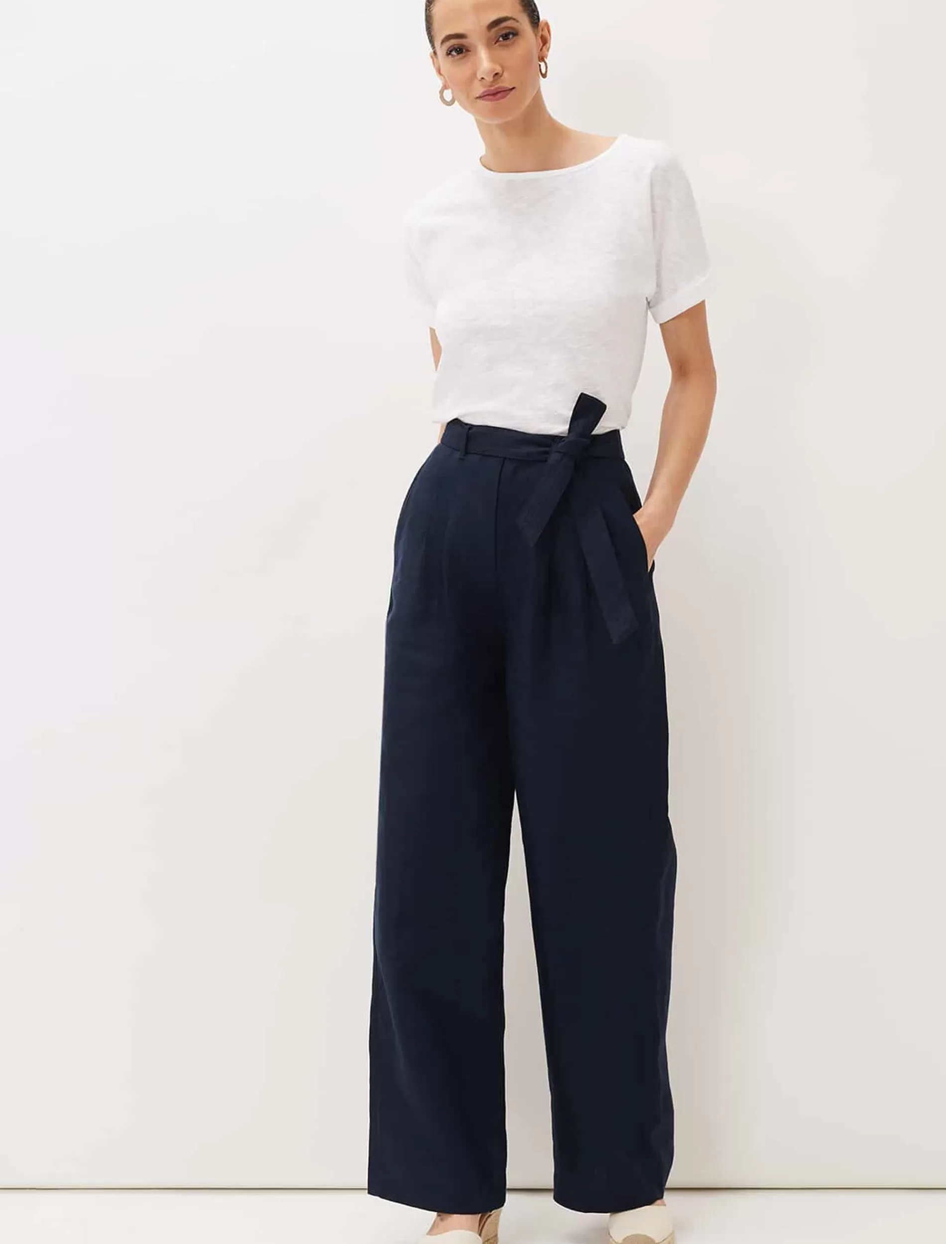 Phase Eight Aaliyah Linen Belted Wide Leg Trouser Navy Cheap