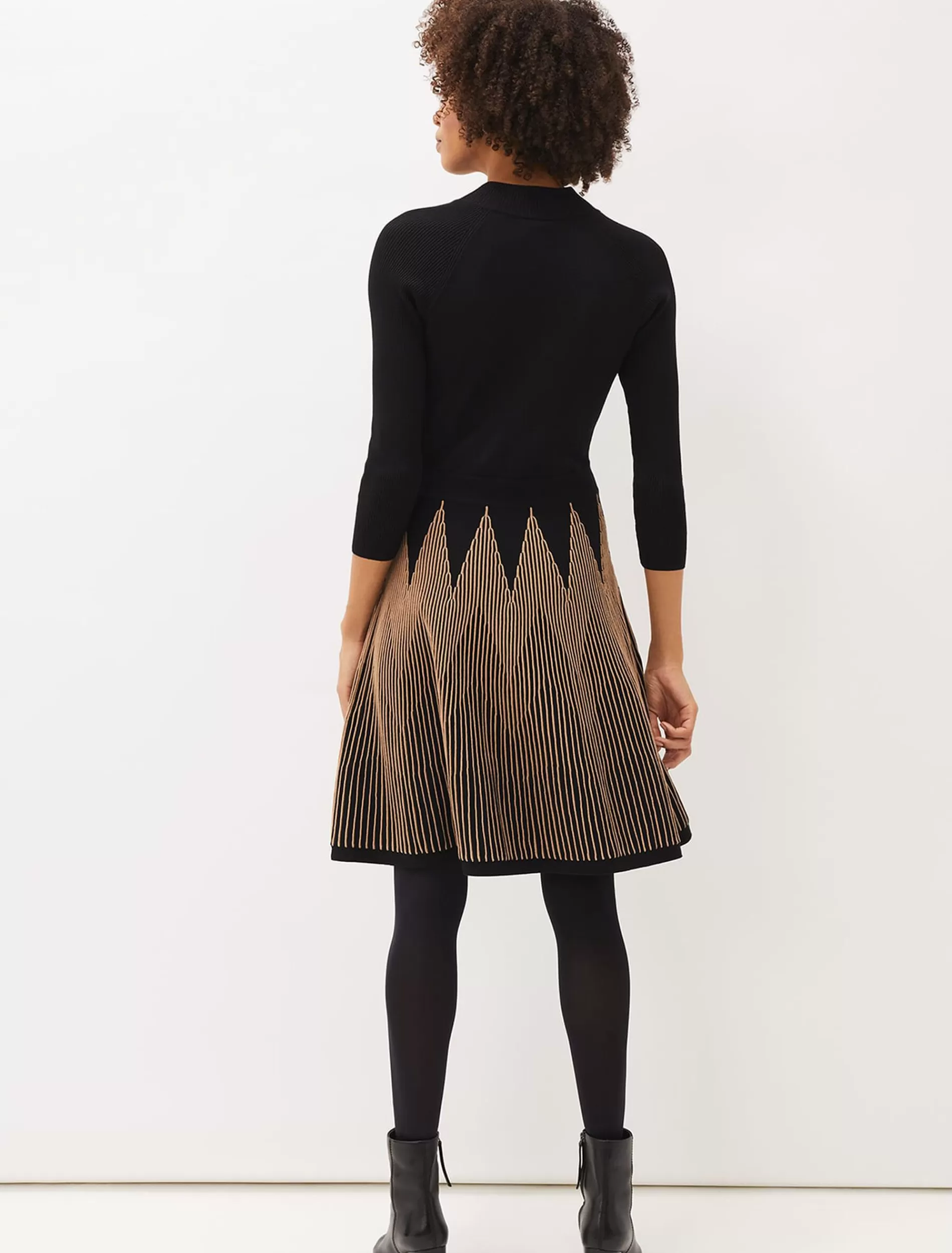 Phase Eight Adele Knitted Fit And Flare Dress Camel/Black Flash Sale