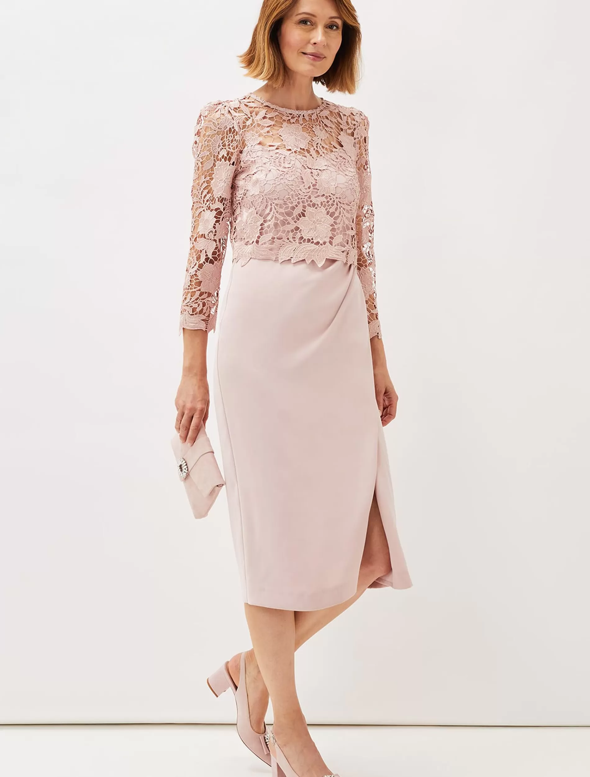Phase Eight Adeline Double Layer Lace Dress Antique Rose Discount