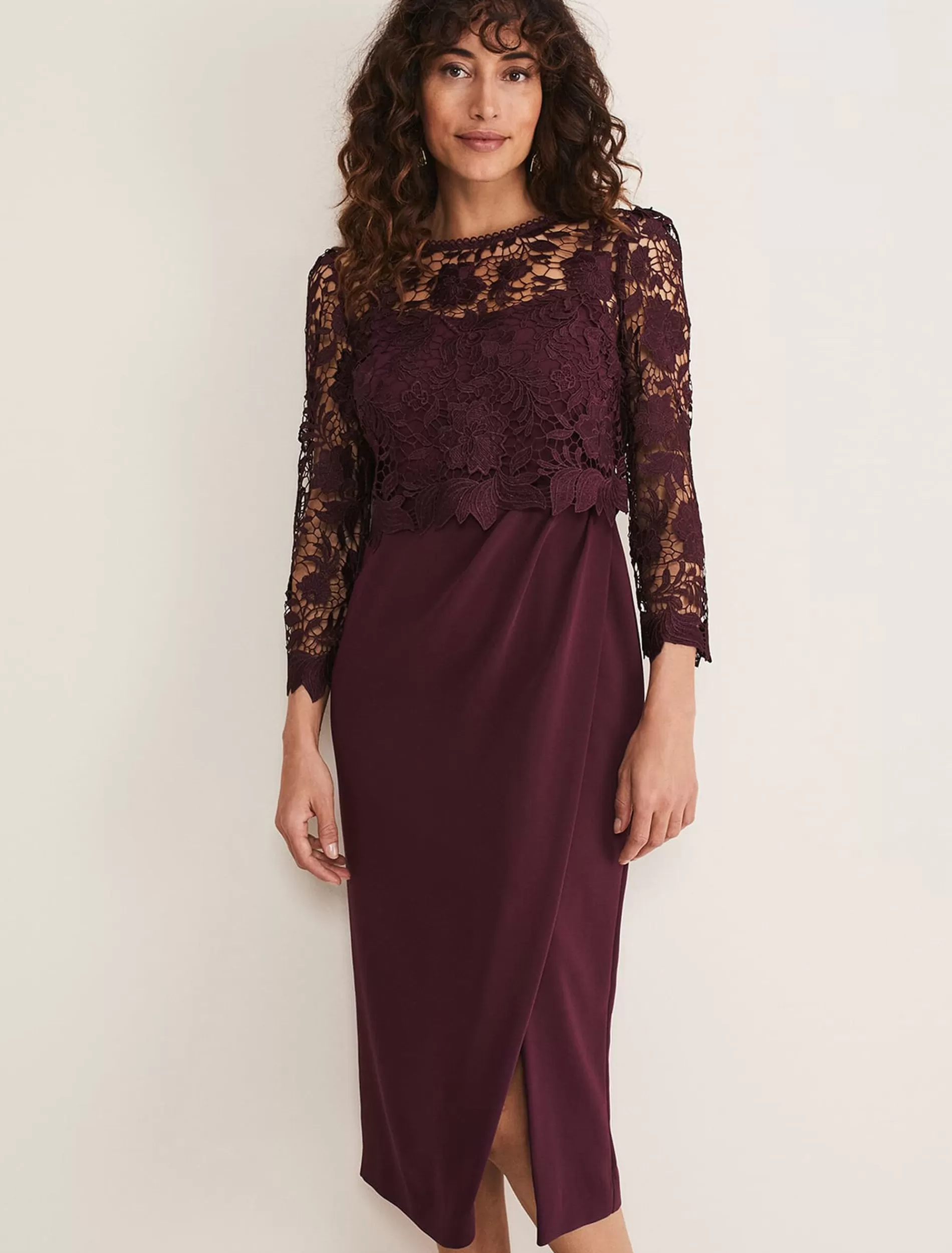 Phase Eight Adeline Double Layer Lace Dress Dark Plum Hot