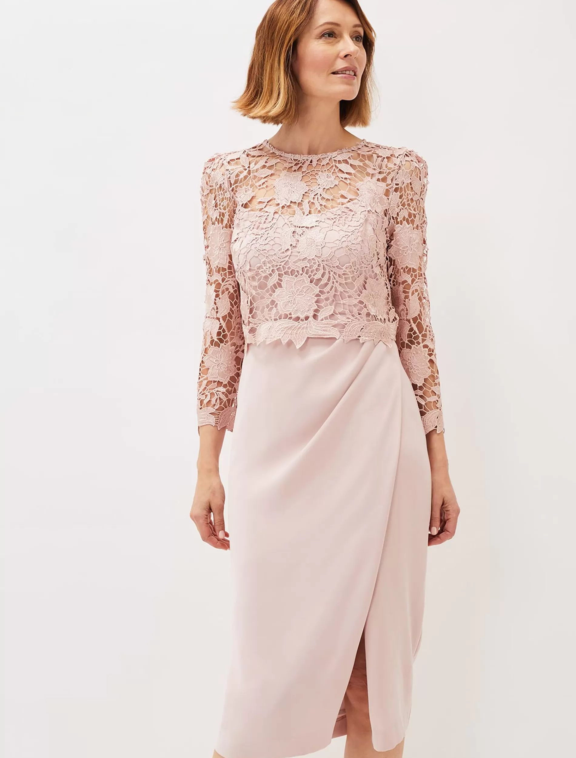 Phase Eight Adeline Double Layer Lace Dress Antique Rose Discount