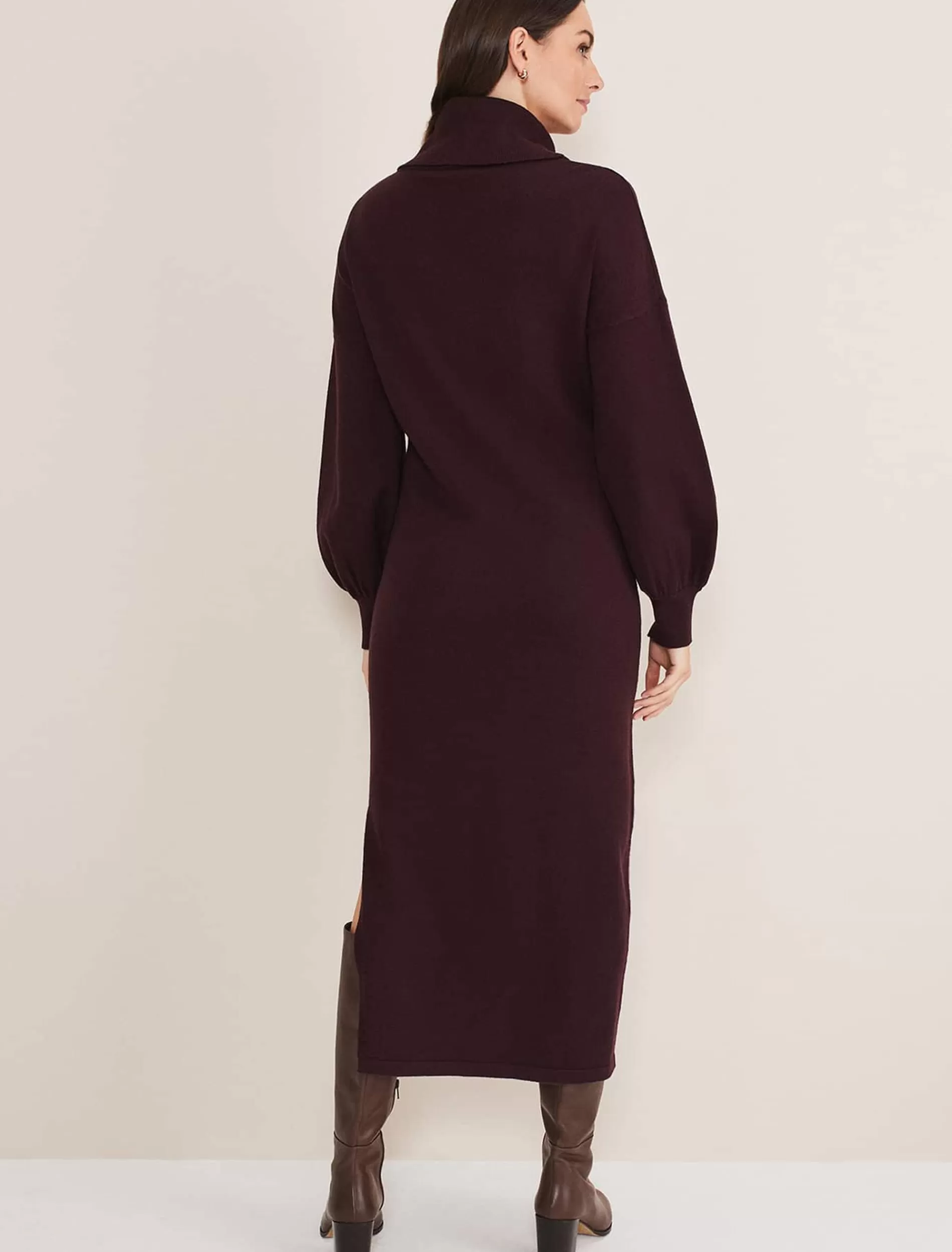 Phase Eight Aileen Maxi Roll Neck Knit Dress Burgundy Fashion