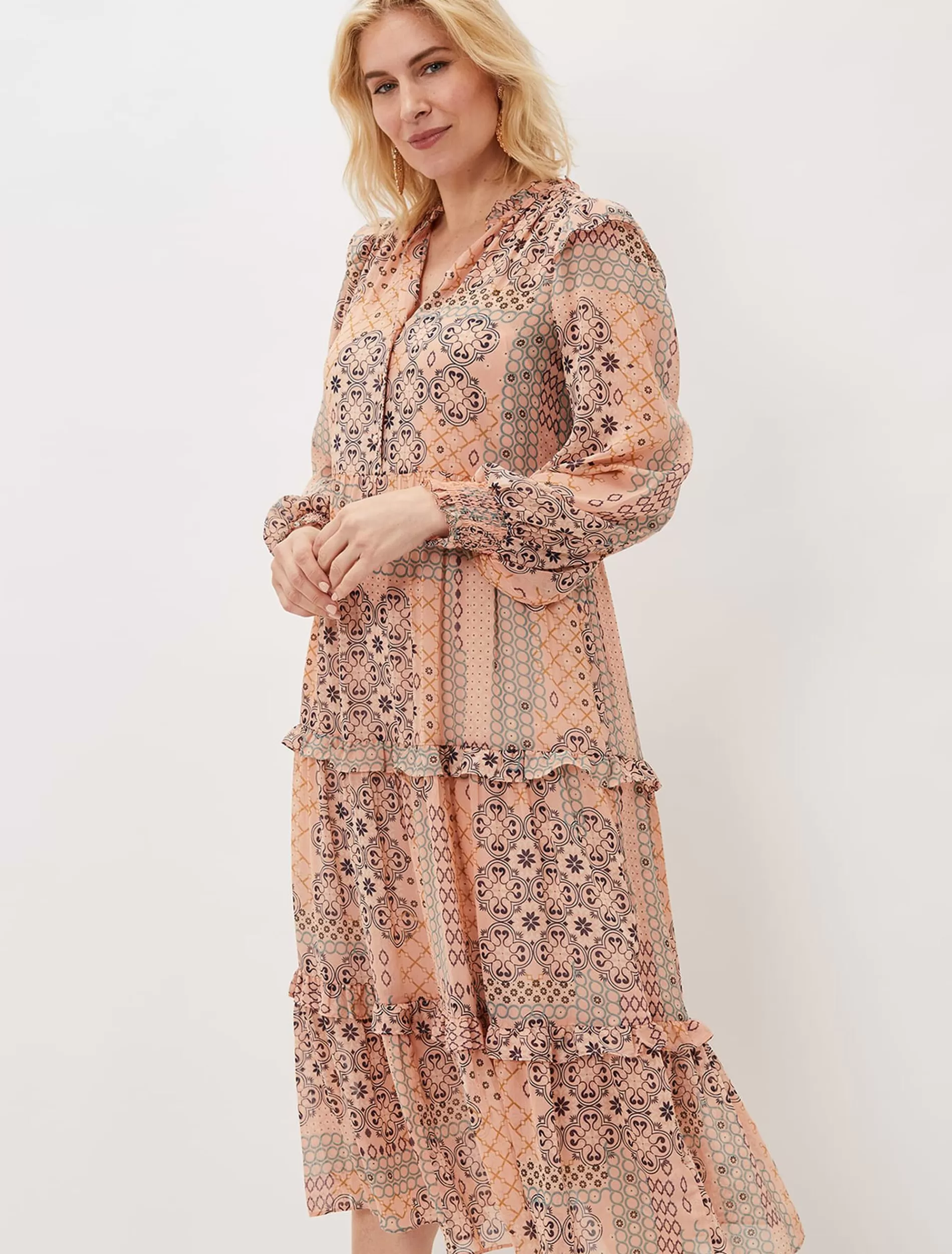 Phase Eight Ailsa Geometric Print Chiffon Midi Dress Pink Multi Best