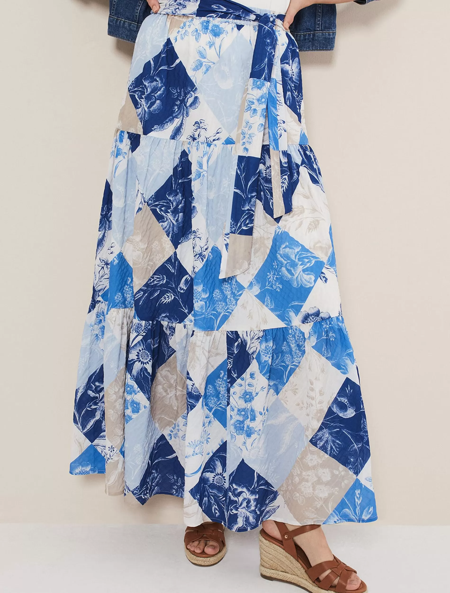 Phase Eight Akia Patchwork Maxi Skirt Blue/Multi New