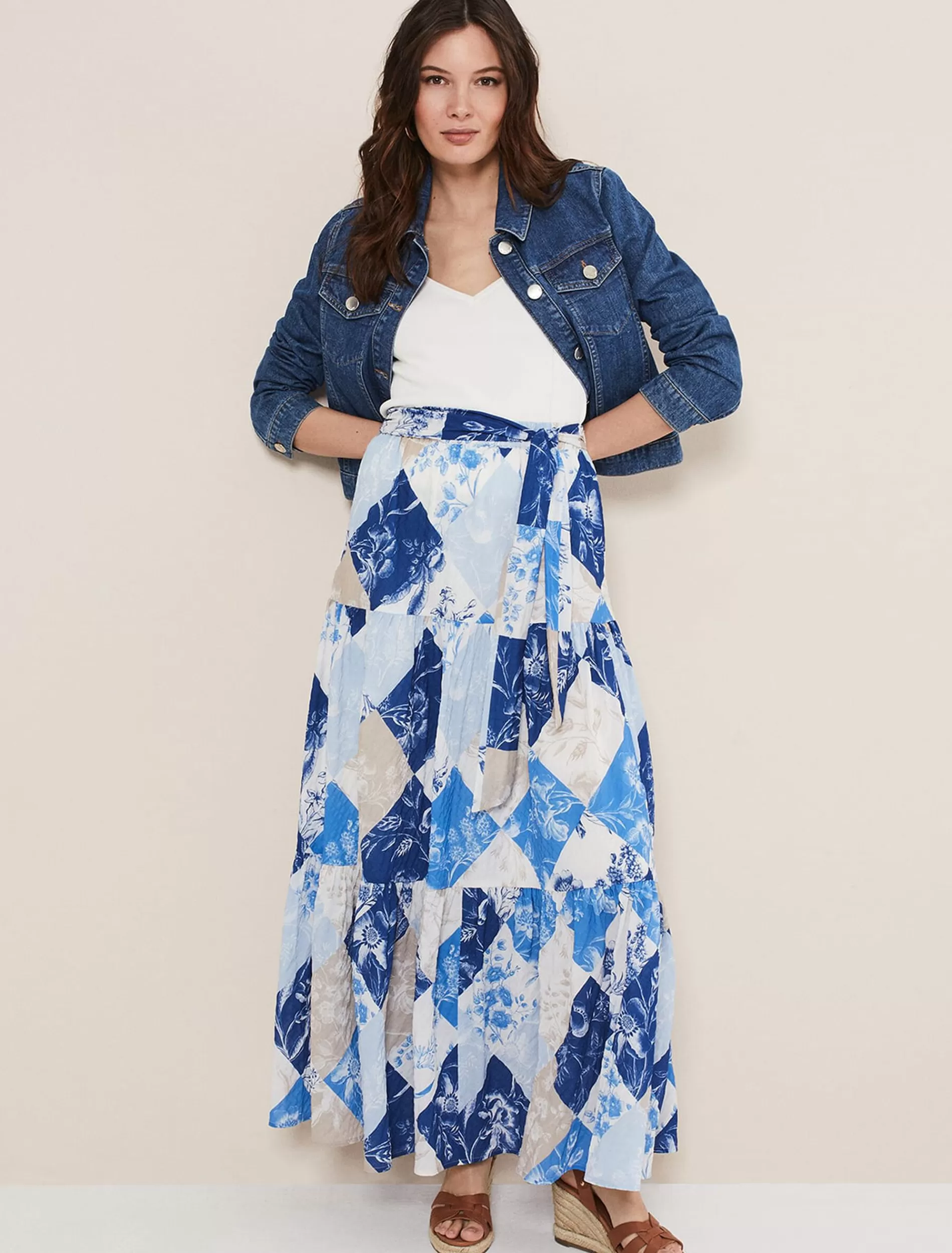 Phase Eight Akia Patchwork Maxi Skirt Blue/Multi New