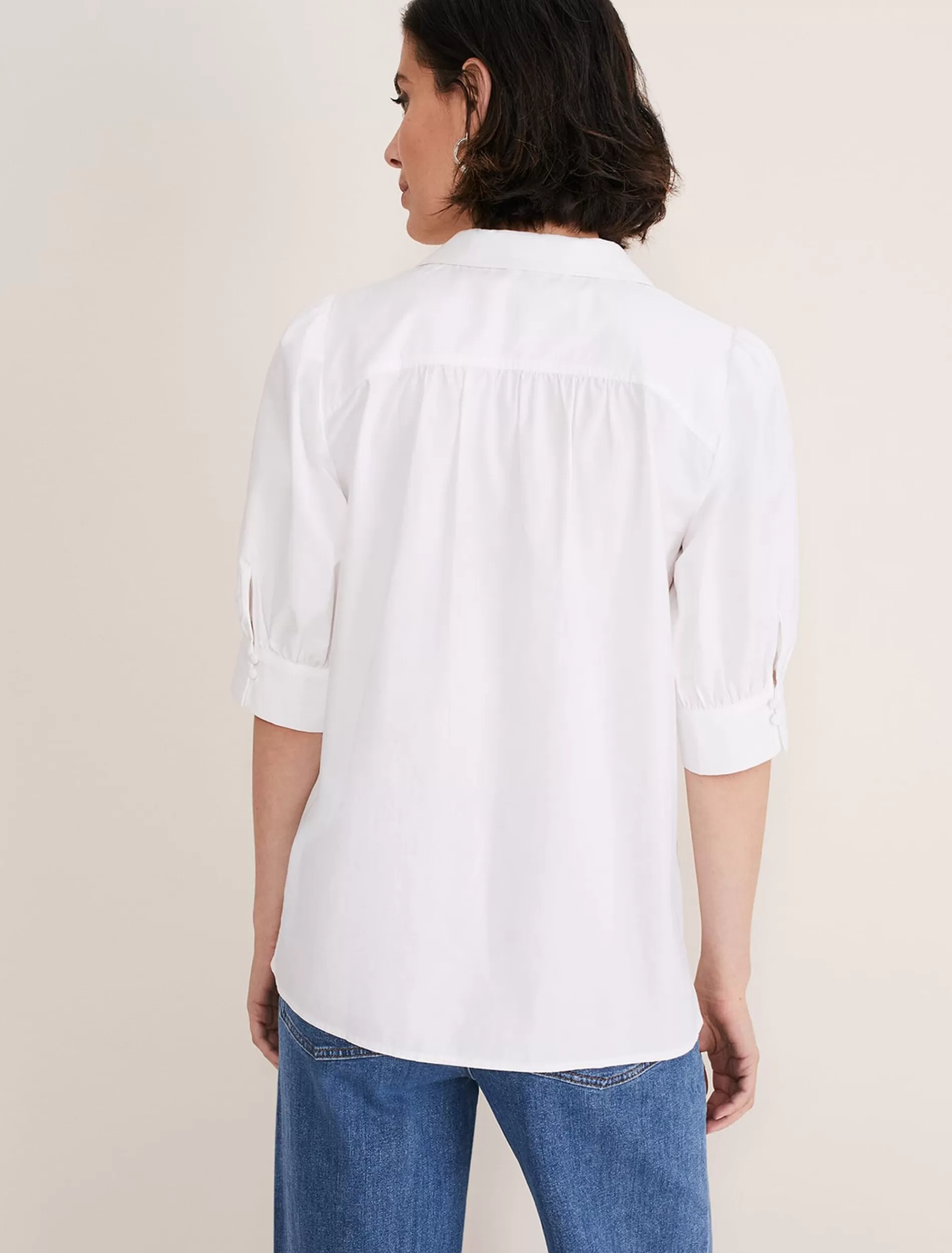 Phase Eight Alannah Puff Sleeve Zip Collar Blouse White Discount