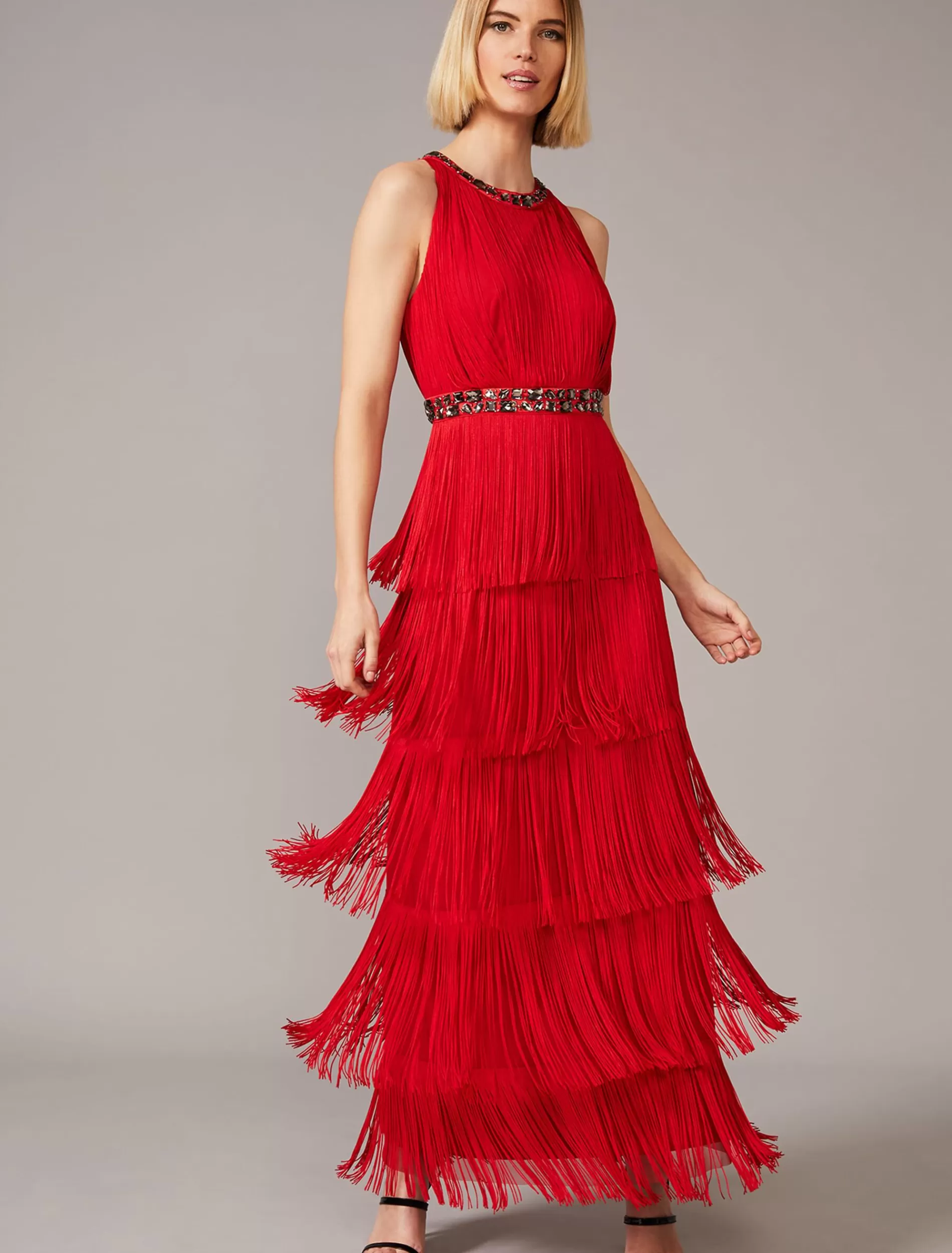 Phase Eight Albertina Fringe Maxi Dress Scarlet Best