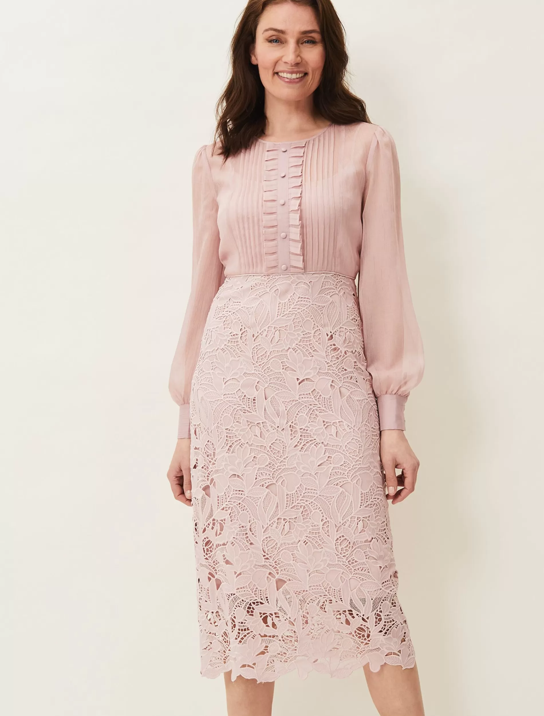 Phase Eight Aldora Chiffon Lace Dress Antique Rose Cheap