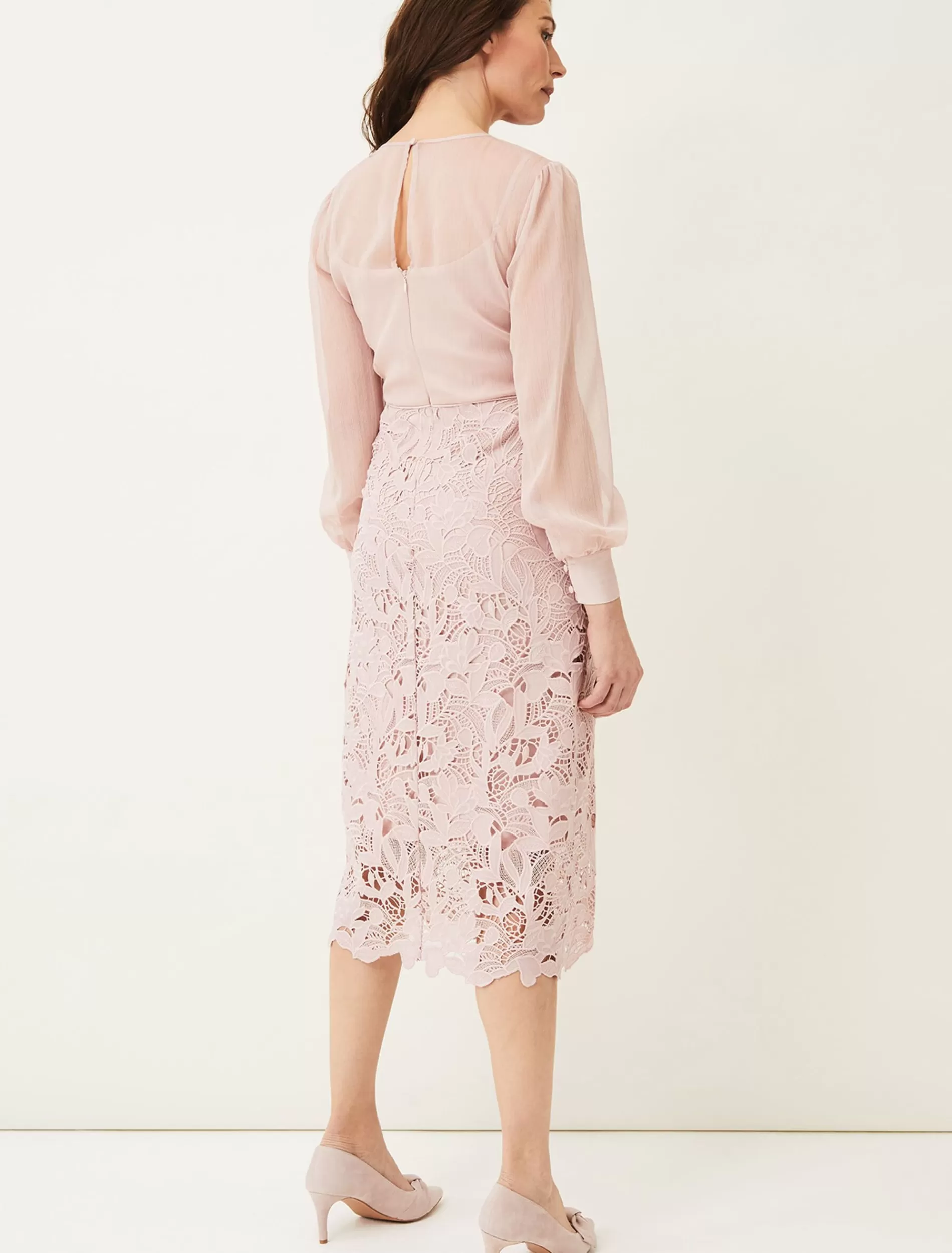 Phase Eight Aldora Chiffon Lace Dress Antique Rose Cheap