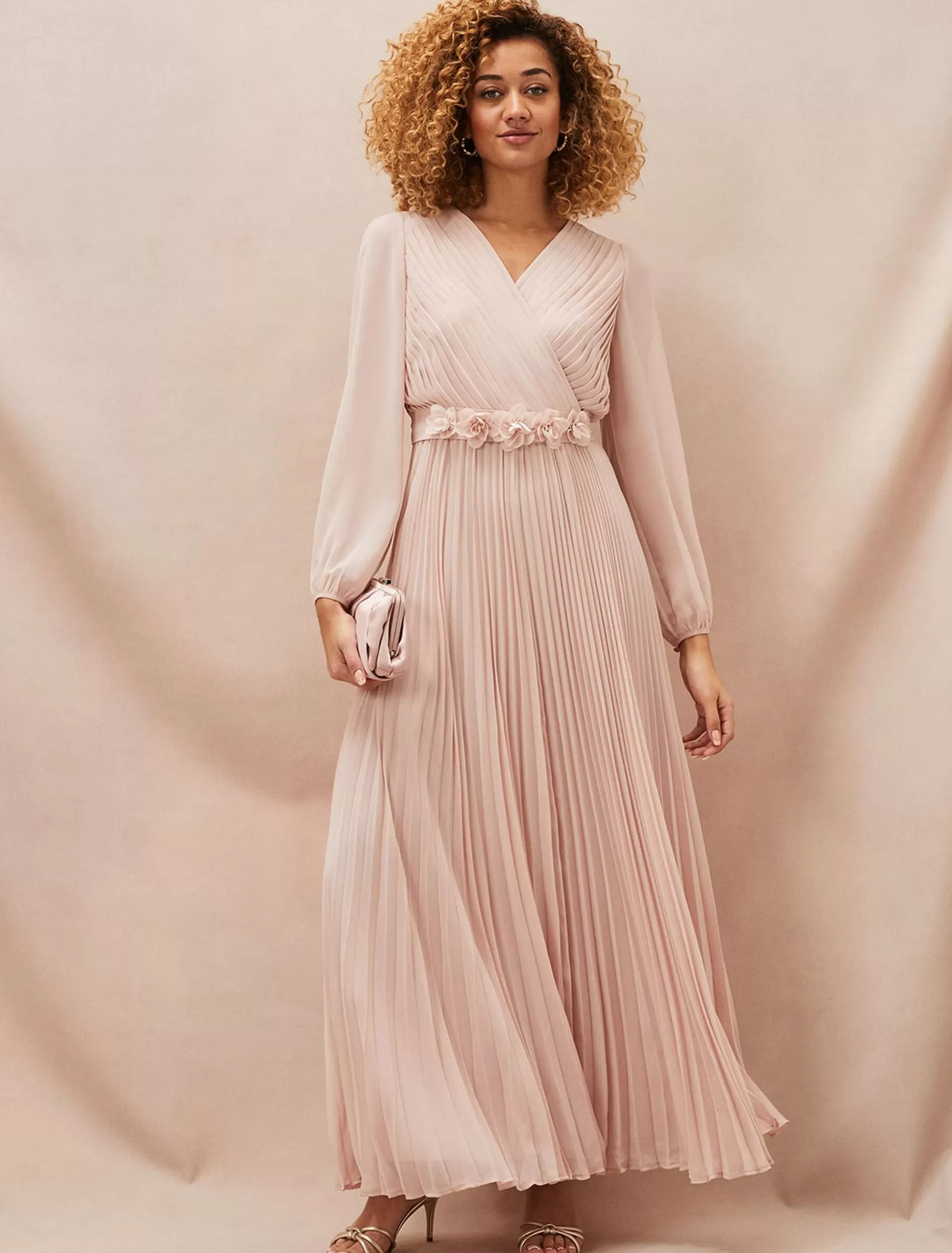 Phase Eight Alecia Pleated Chiffon Maxi Dress Antique Rose Discount