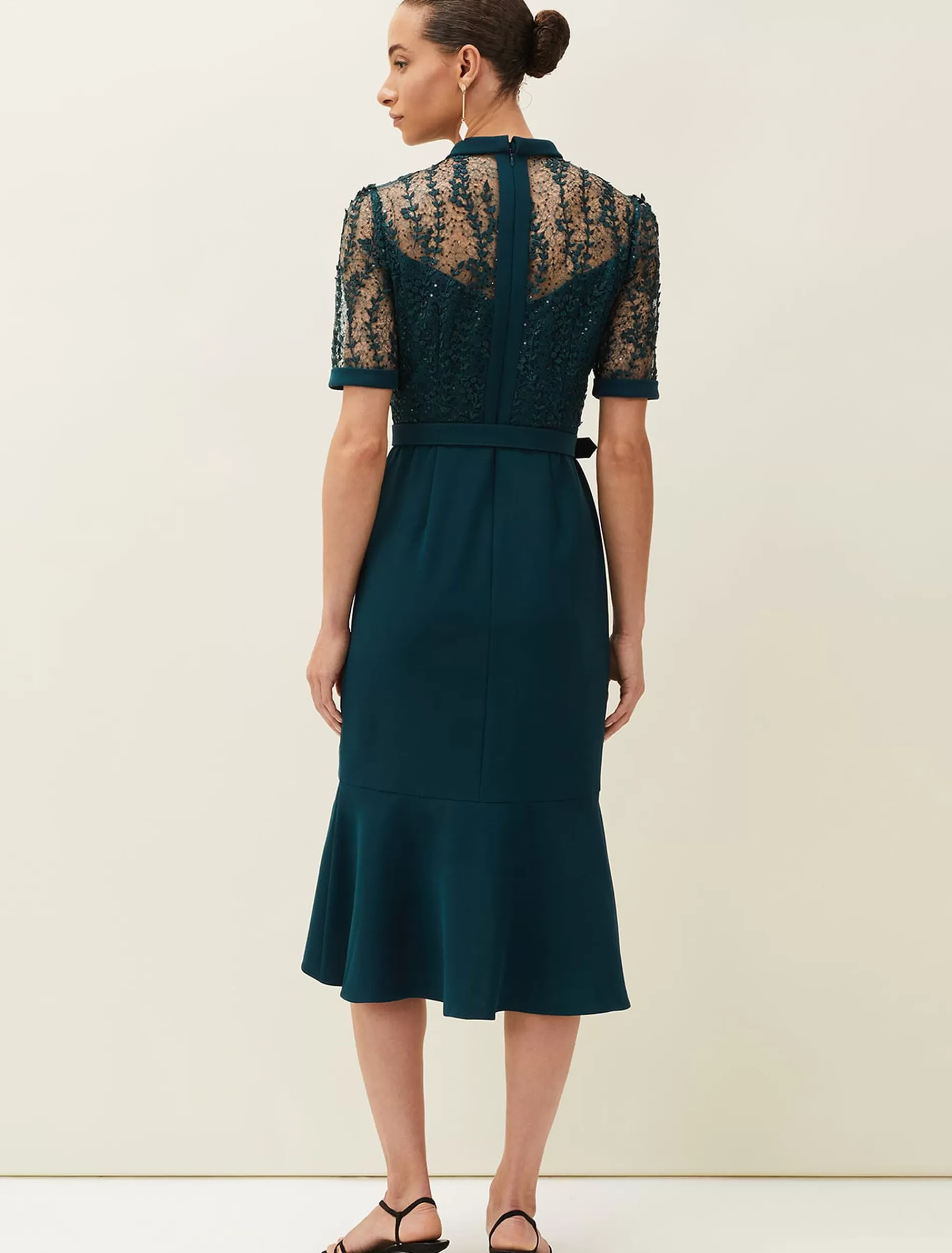 Phase Eight Alesia Lace Bodice Belted Dress Dark Teal Best Sale