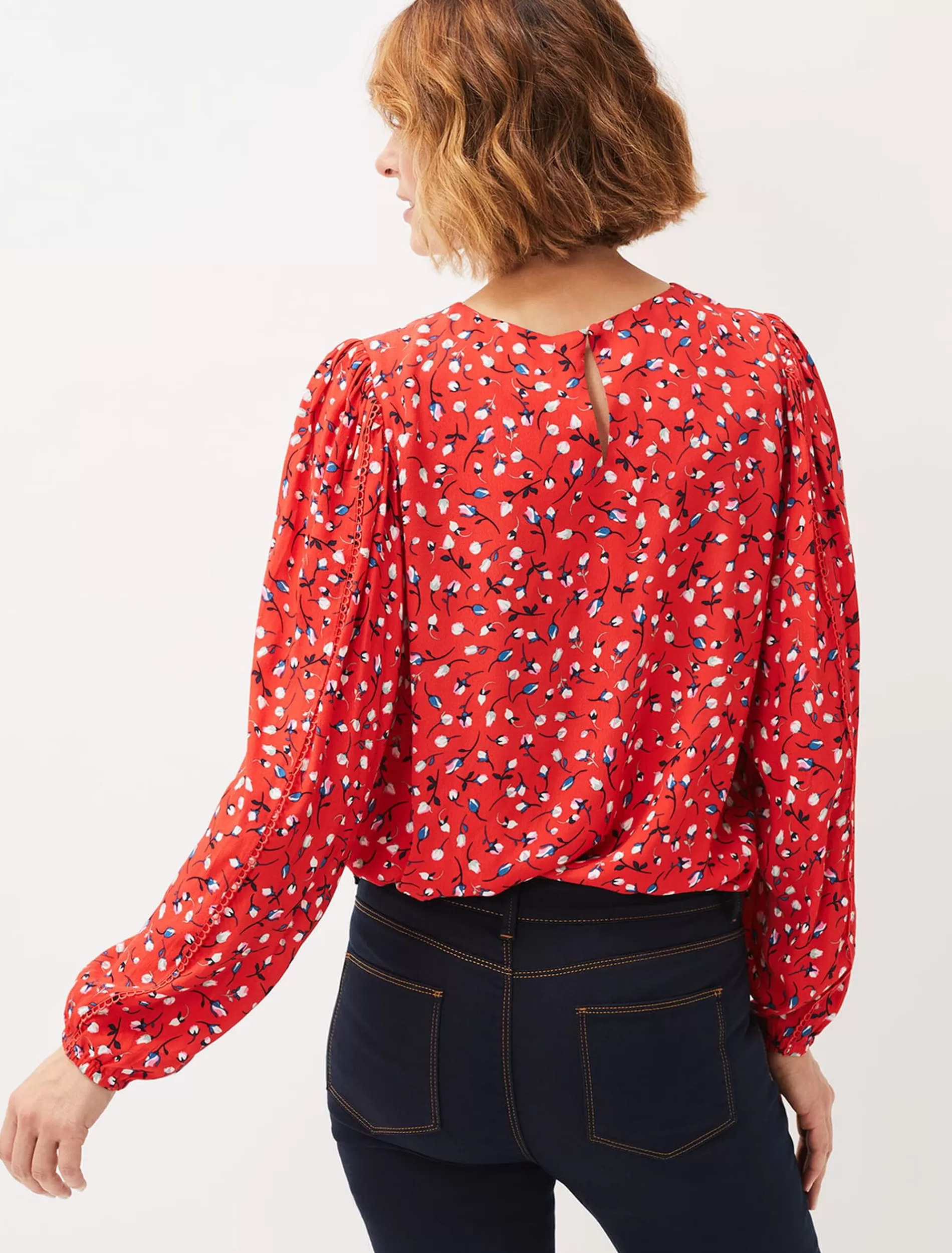 Phase Eight Alexandra Ditsy Floral Print Blouse Red/Ivory Clearance