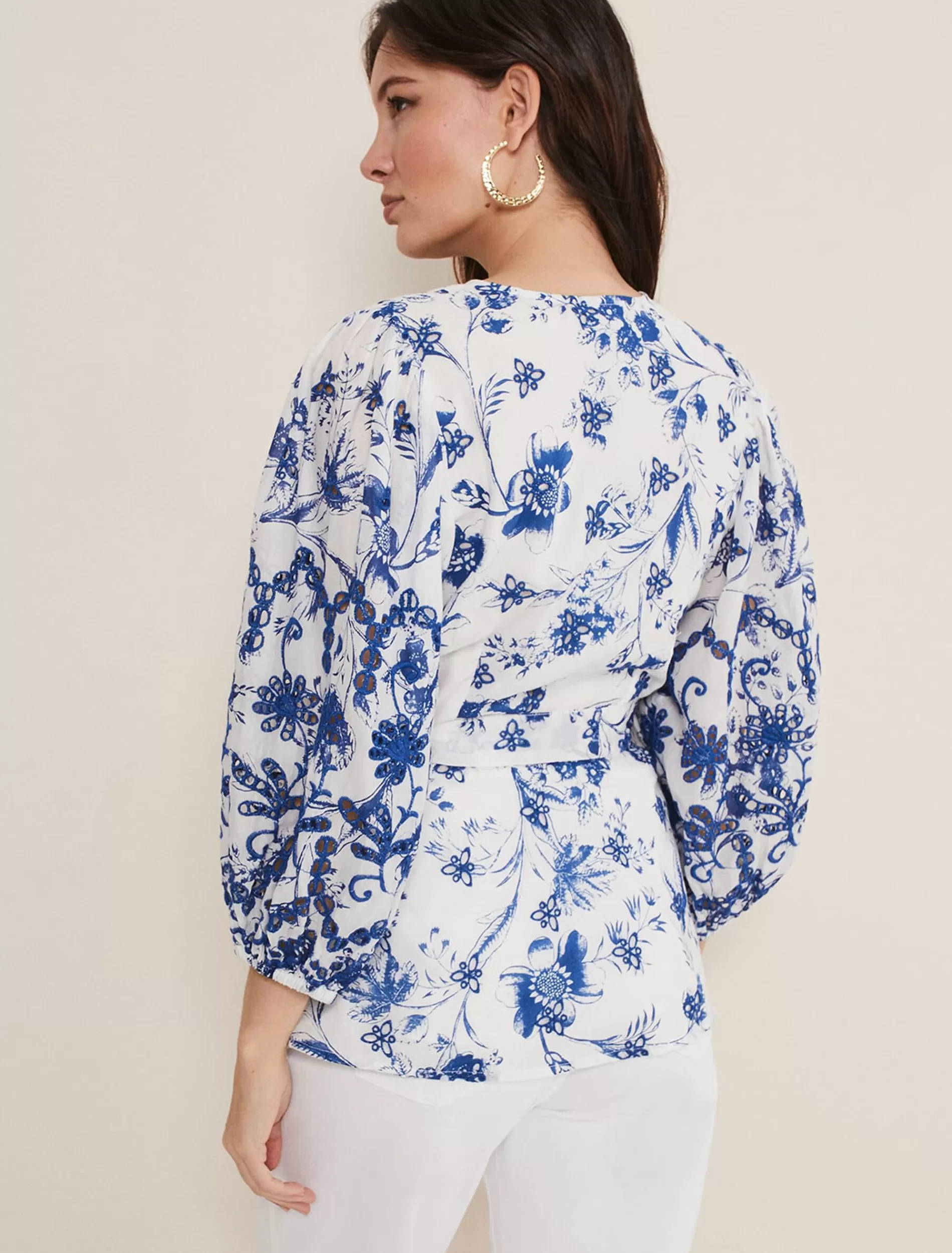 Phase Eight Alice Embroidered Blouse Blue/White Store