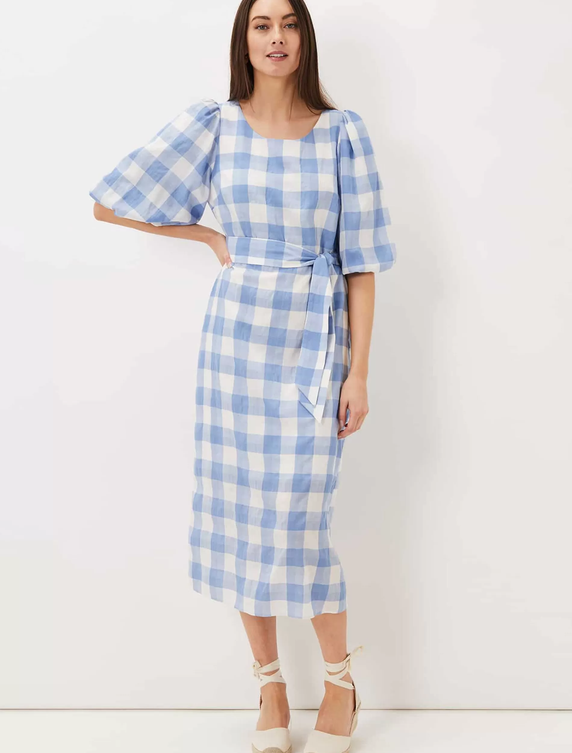 Phase Eight Alina Check Midi Dress Blue/White Fashion