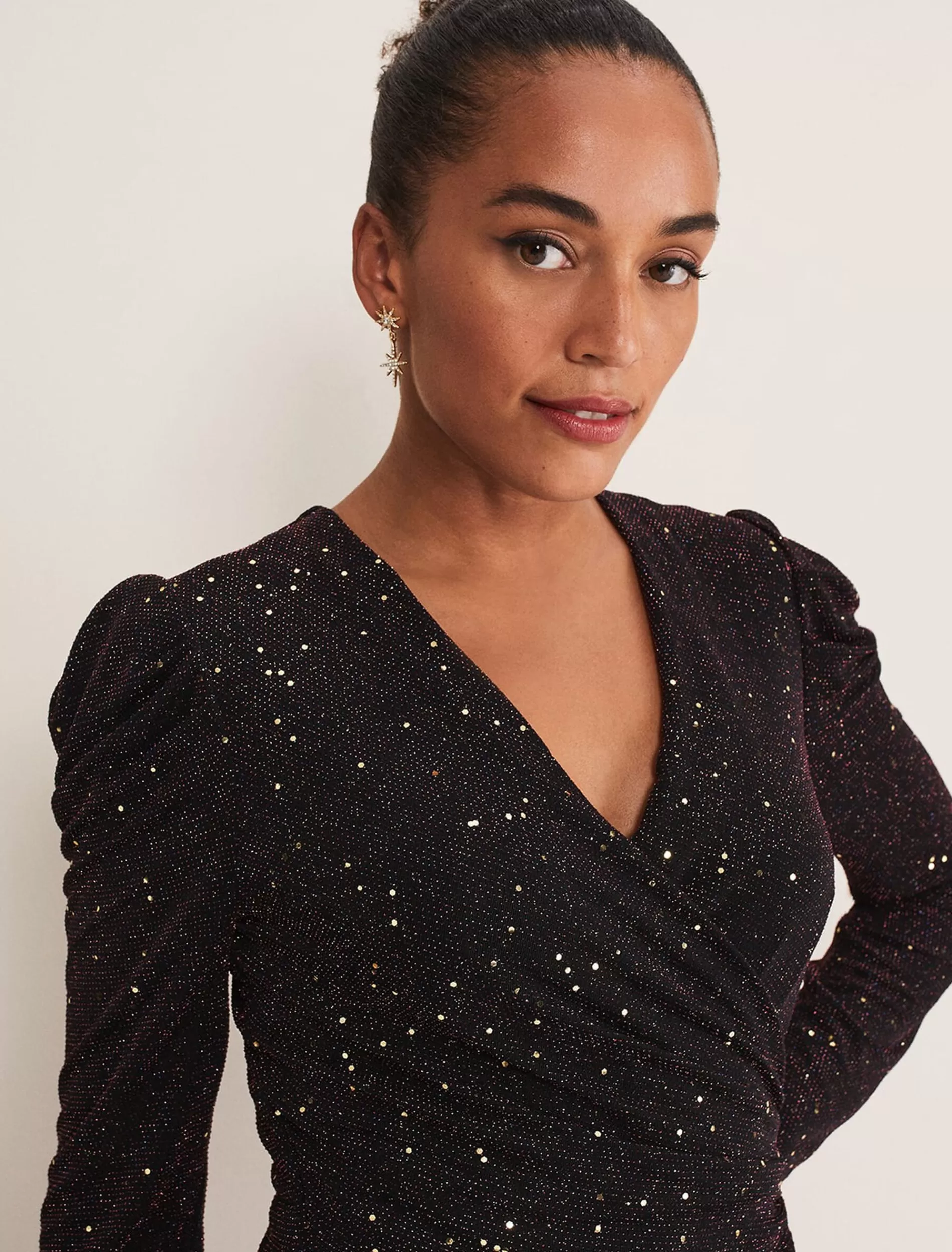 Phase Eight Alinna Shimmer Wrap Top Black/Burgandy Cheap