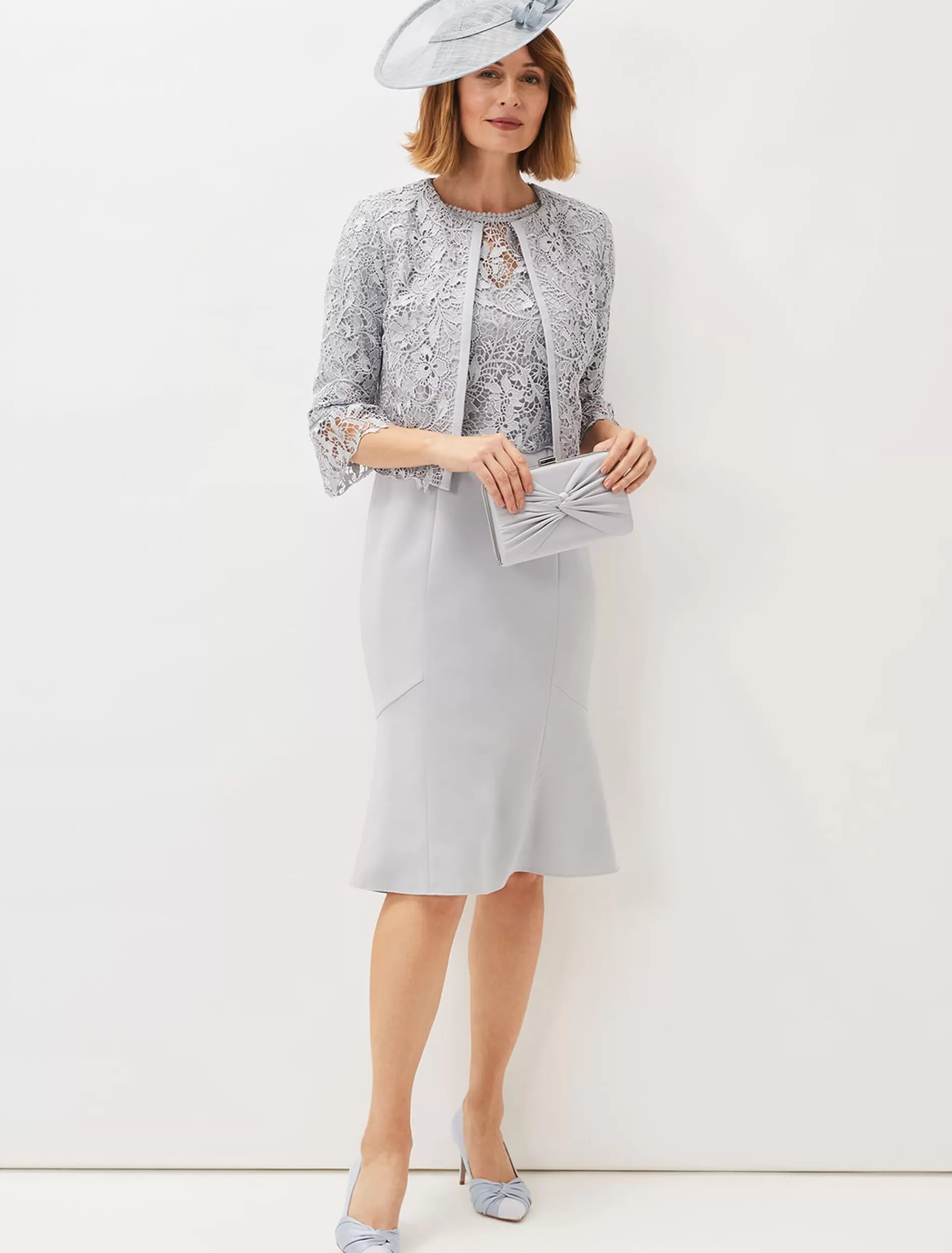 Phase Eight Alisha Double Layer Lace Peplum Dress Mineral Clearance