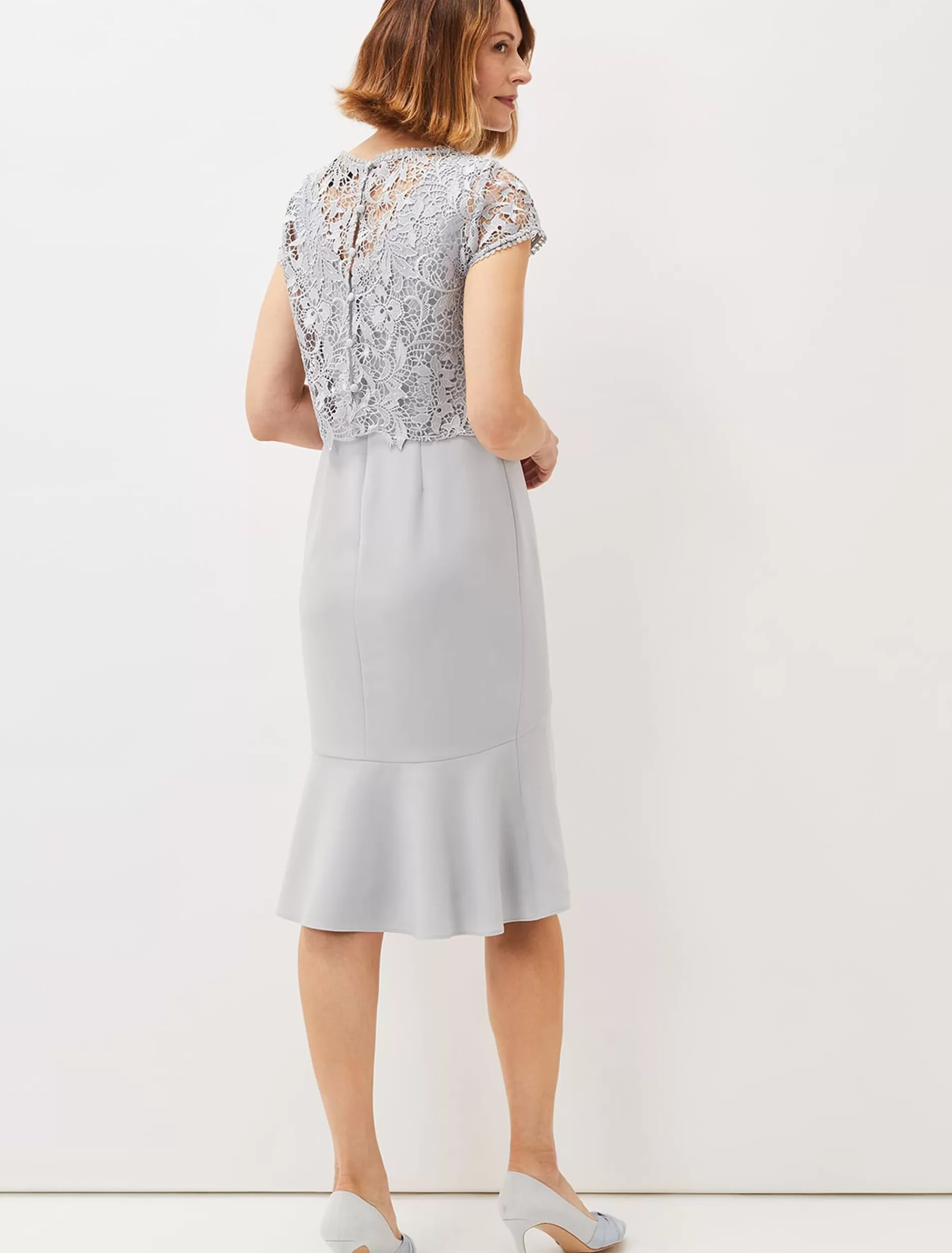 Phase Eight Alisha Double Layer Lace Peplum Dress Mineral Clearance