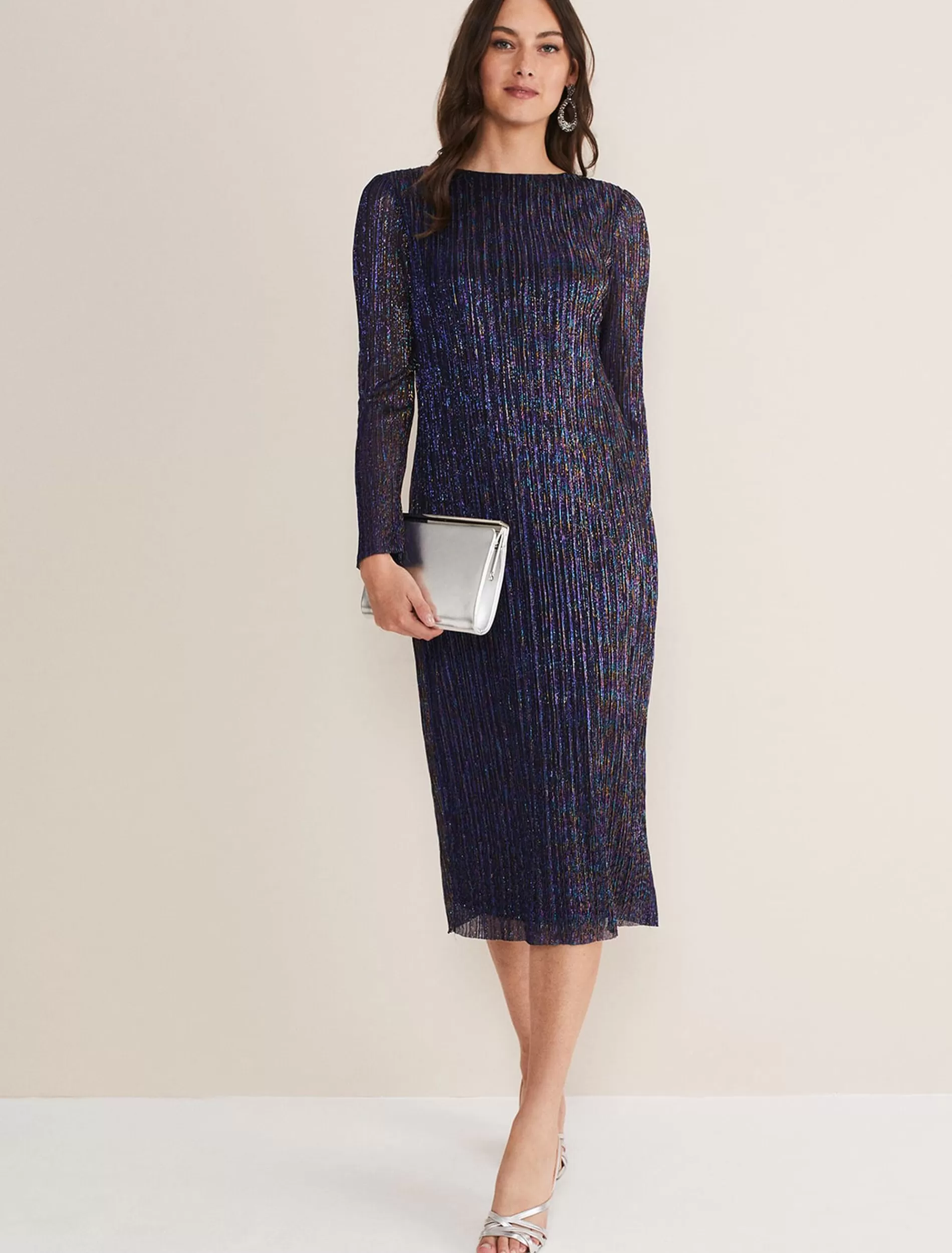 Phase Eight Alix Plisse Dress Purple Discount