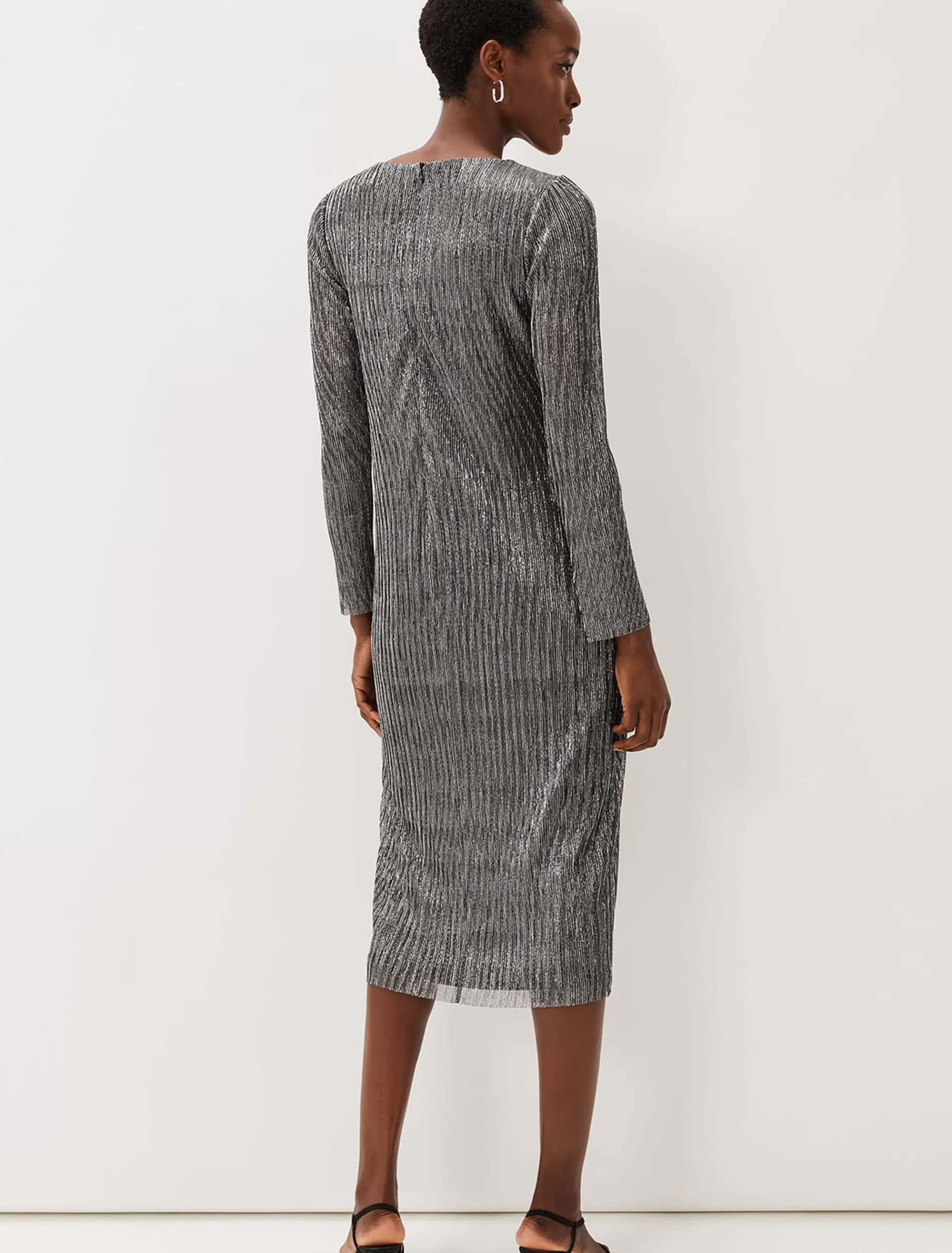 Phase Eight Alix Plisse Midi Dress Silver Sale
