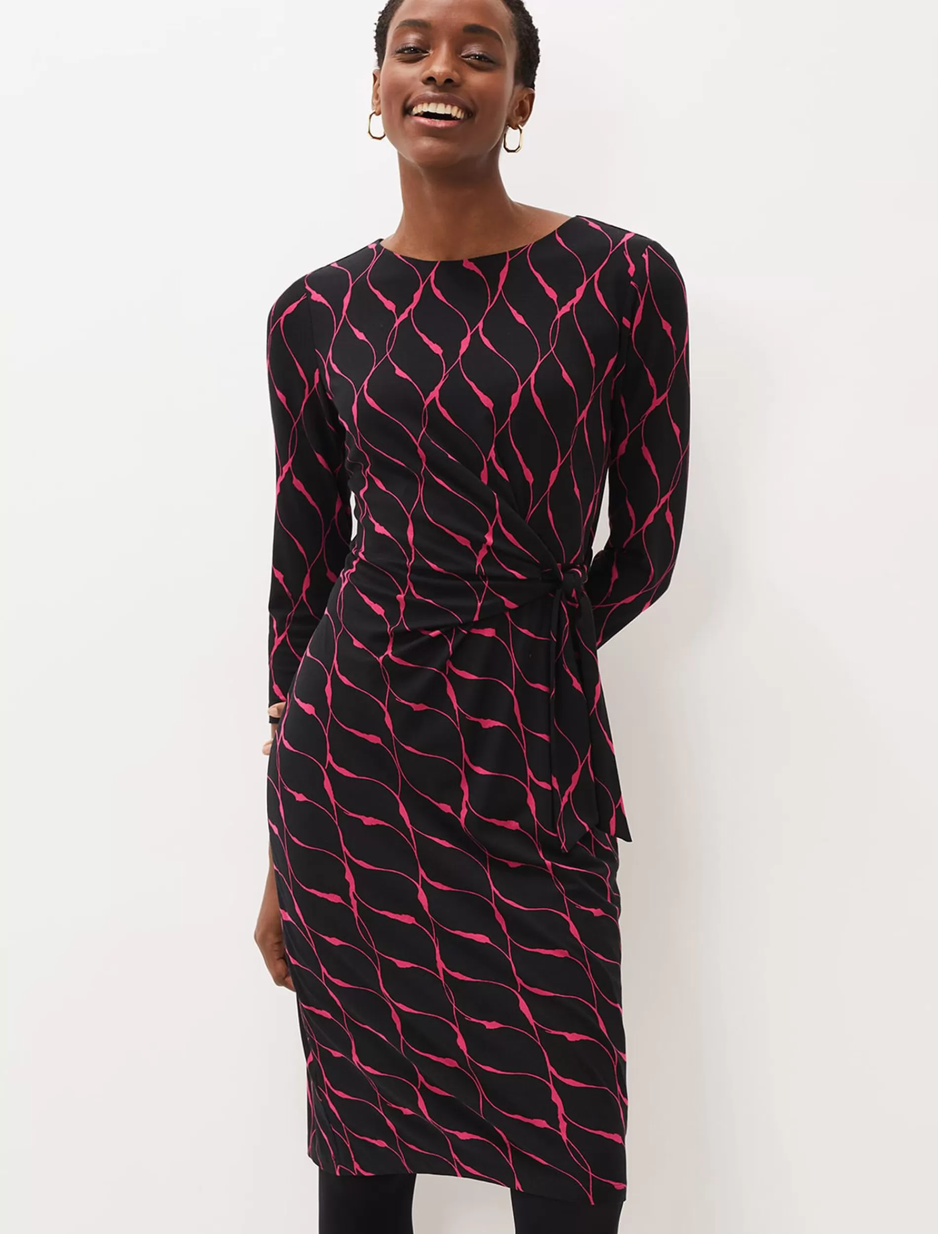Phase Eight Ally Abstract Print Fitted Jersey Dress Black/Hot Pink Shop