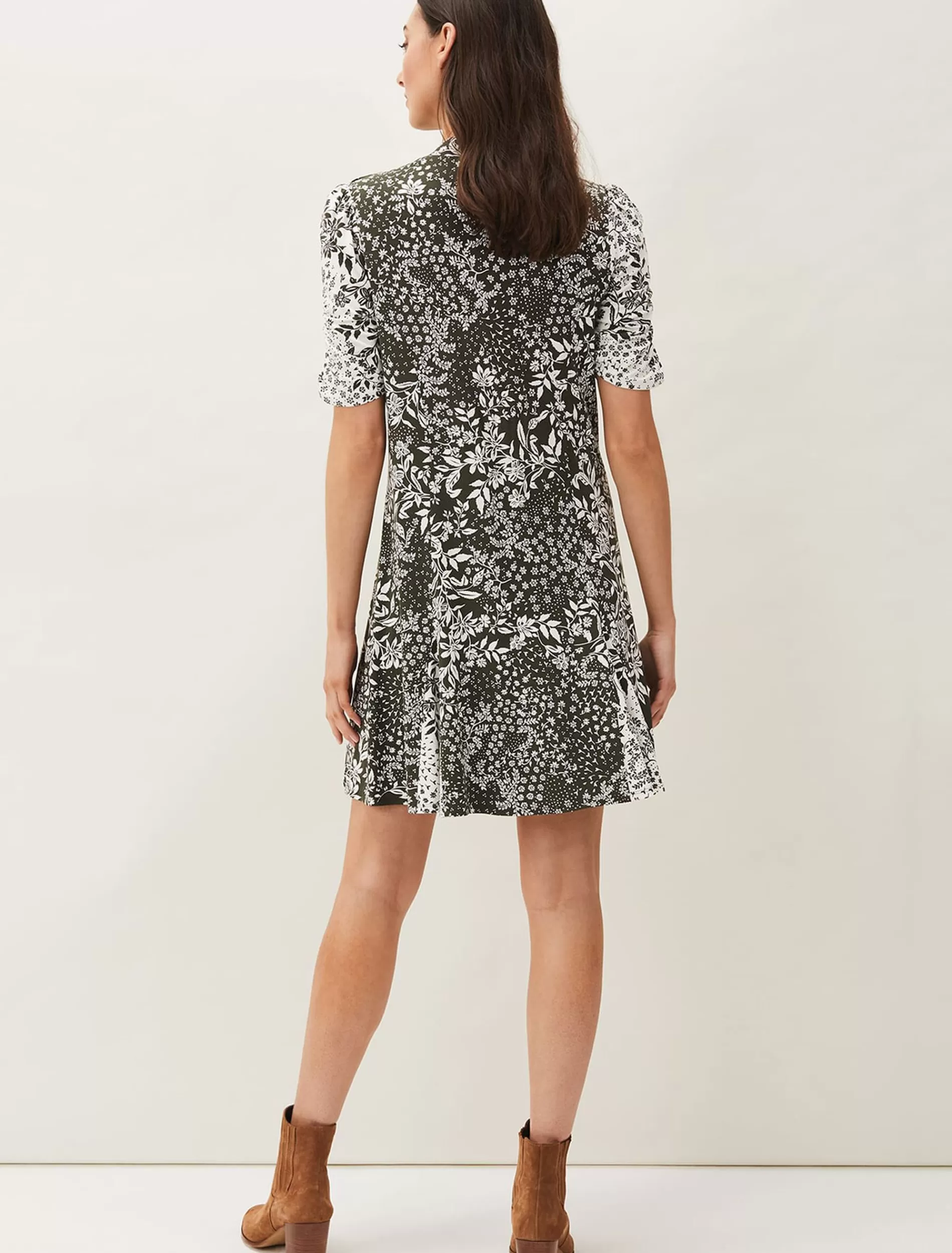 Phase Eight Alva Mixed Print Dress Khaki/Ivory Discount