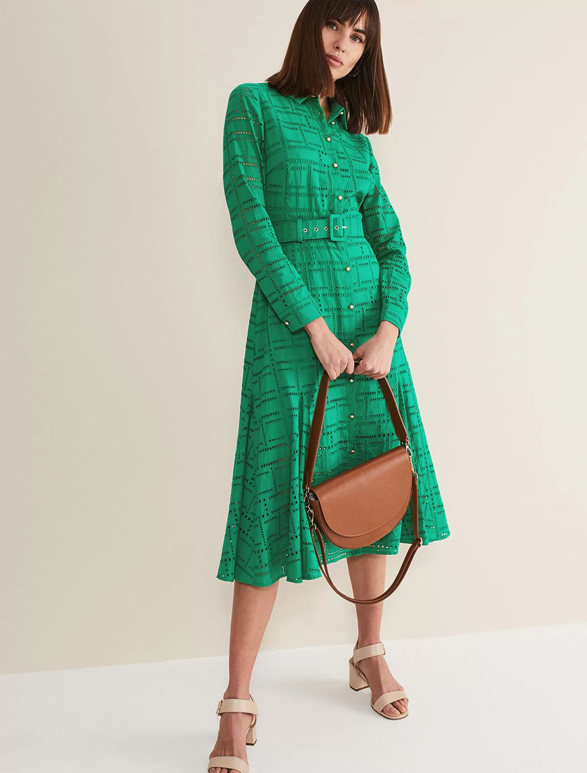 Phase Eight Amalie Broderie Shirt Midi Dress Green Best Sale