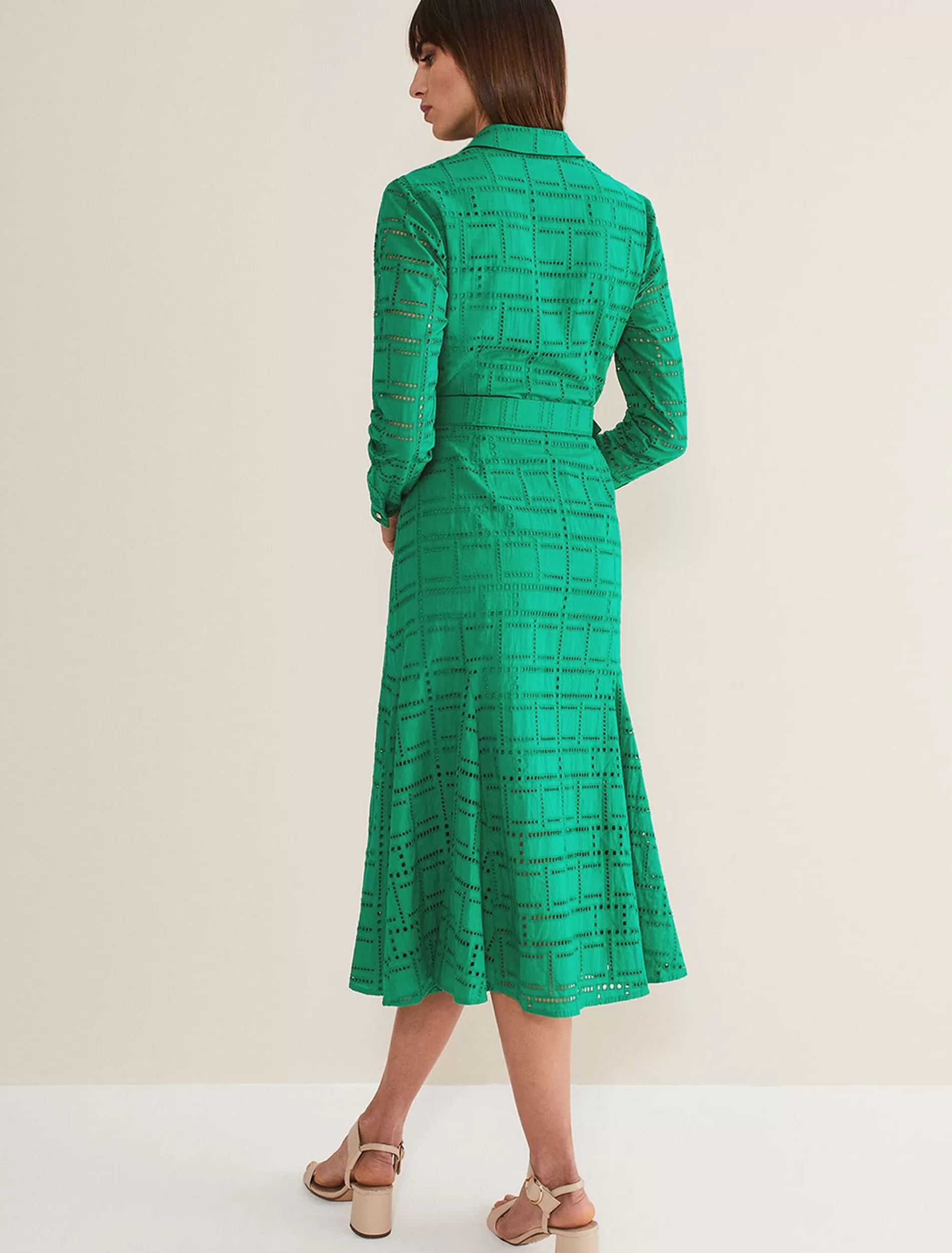 Phase Eight Amalie Broderie Shirt Midi Dress Green Best Sale