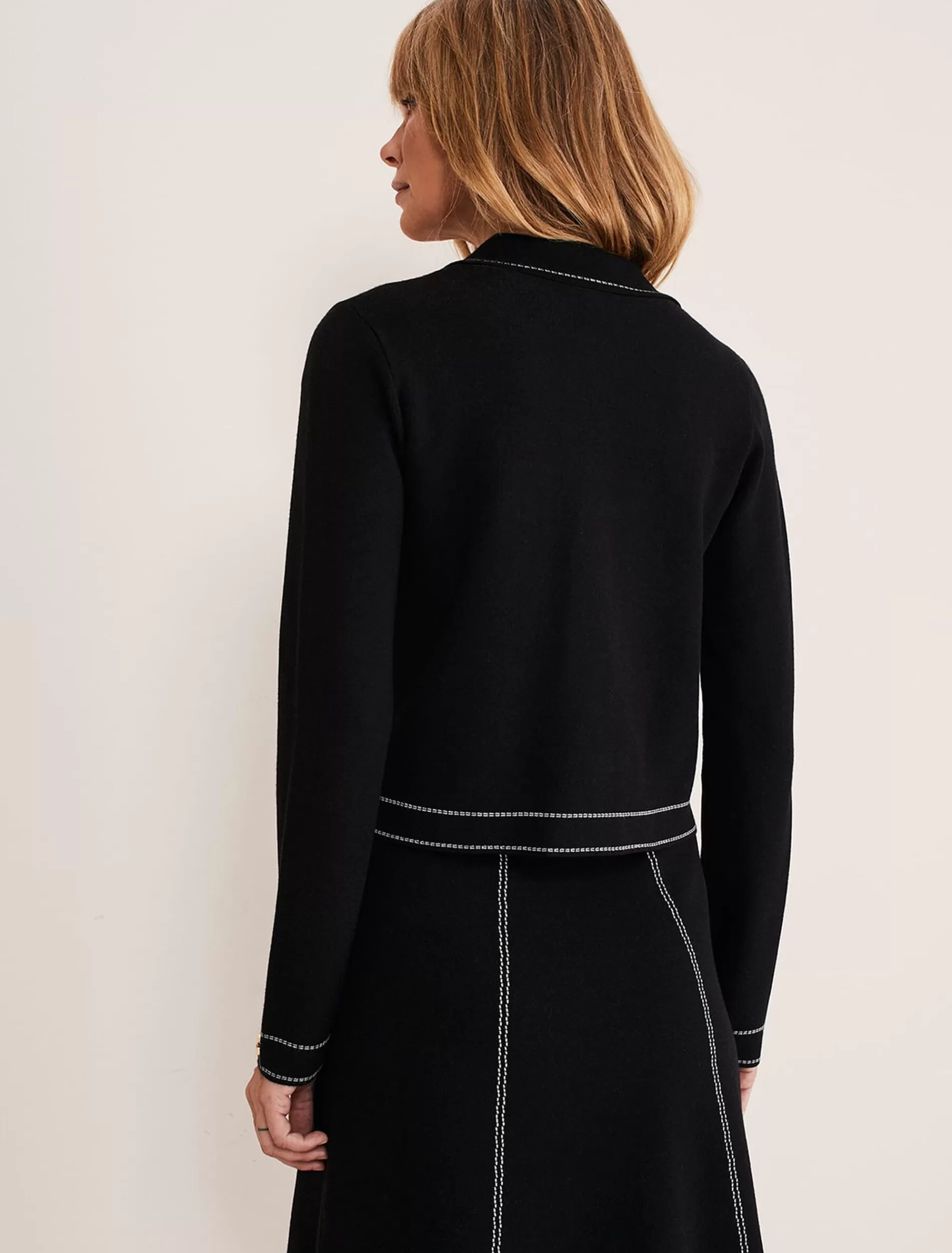 Phase Eight Amaya Contrast Stitch Knit Jacket Black Outlet