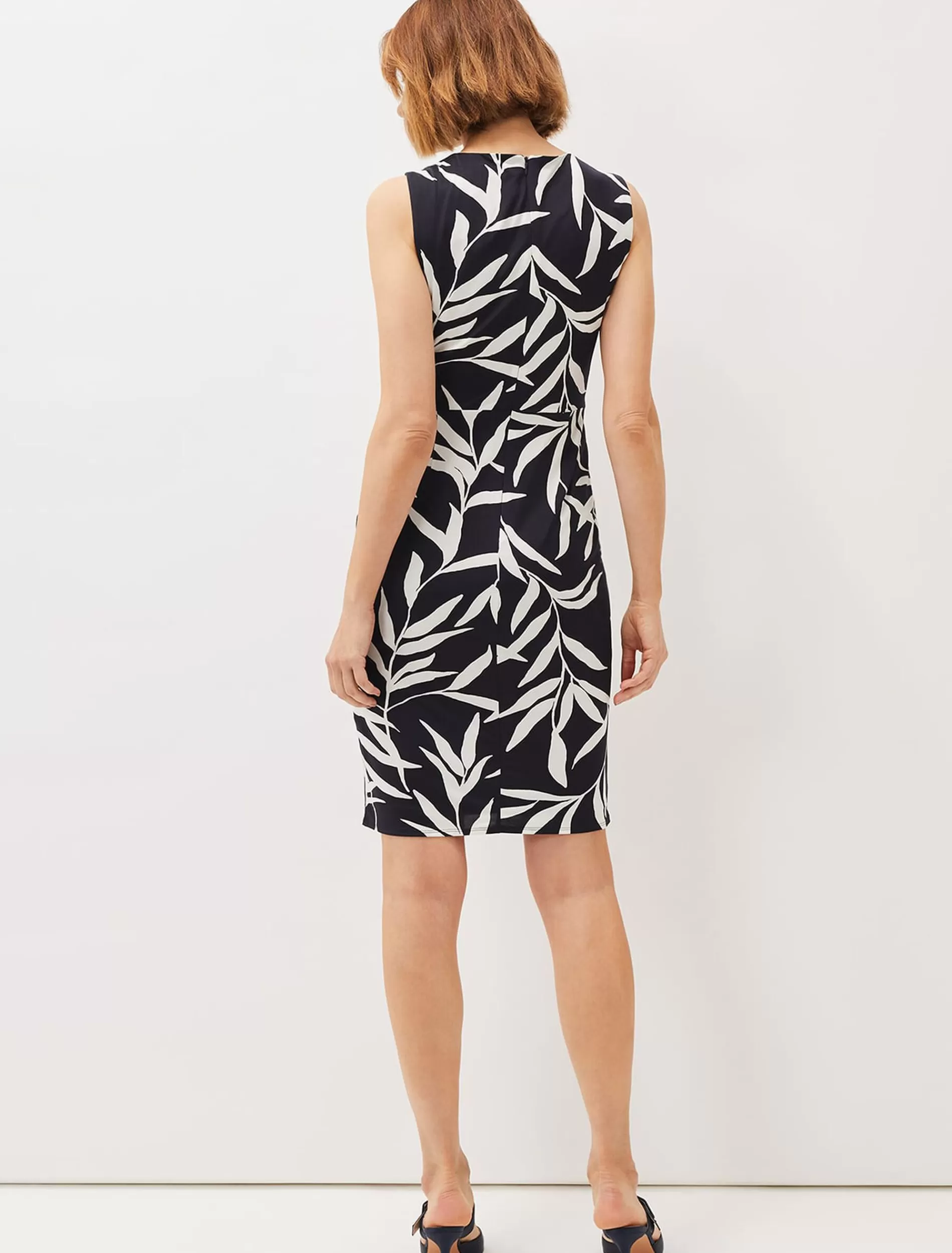 Phase Eight Amber Leaf Print Fitted Jersey Dress Navy/Ivory Store