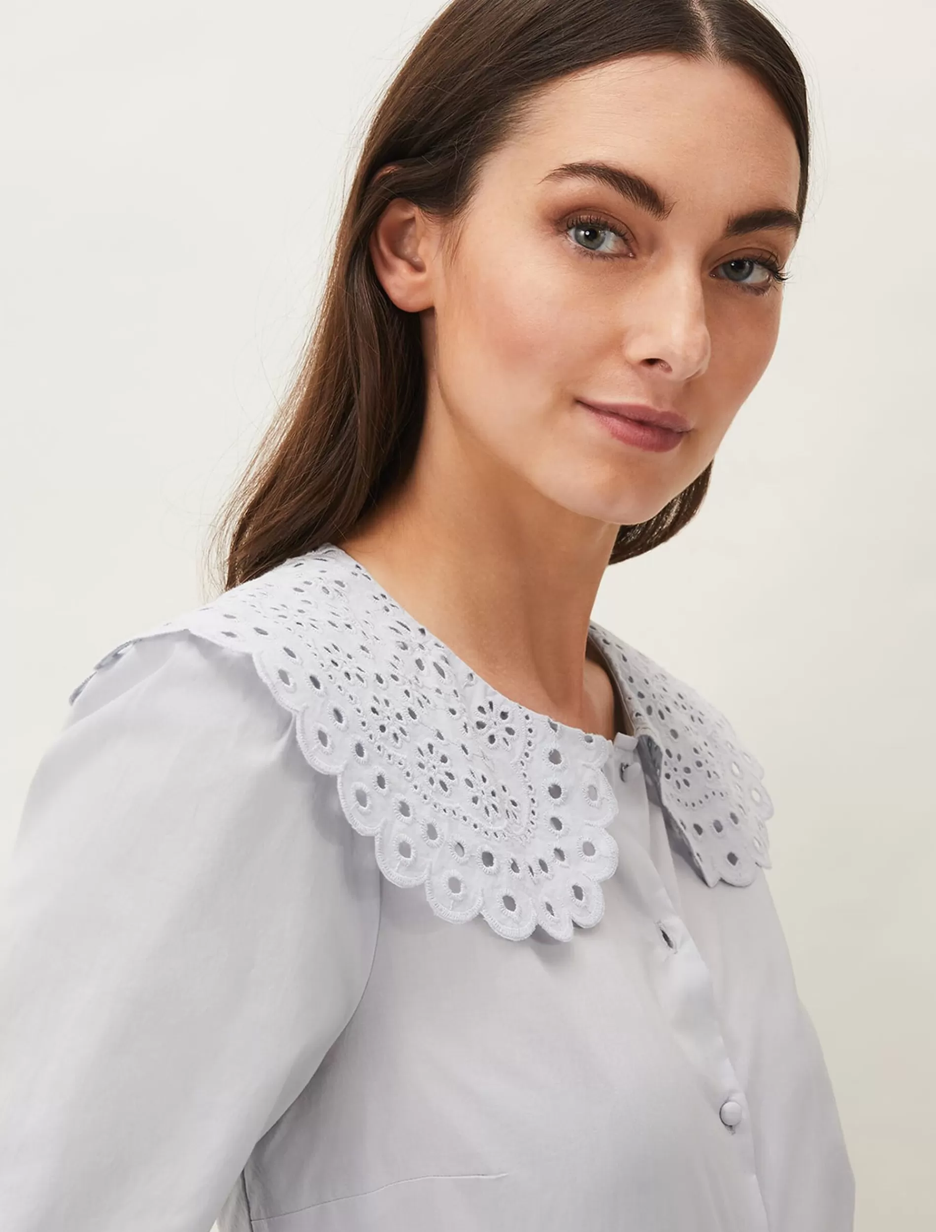 Phase Eight Amelia Oversized Embroidered Collar Blouse Soft Blue Outlet