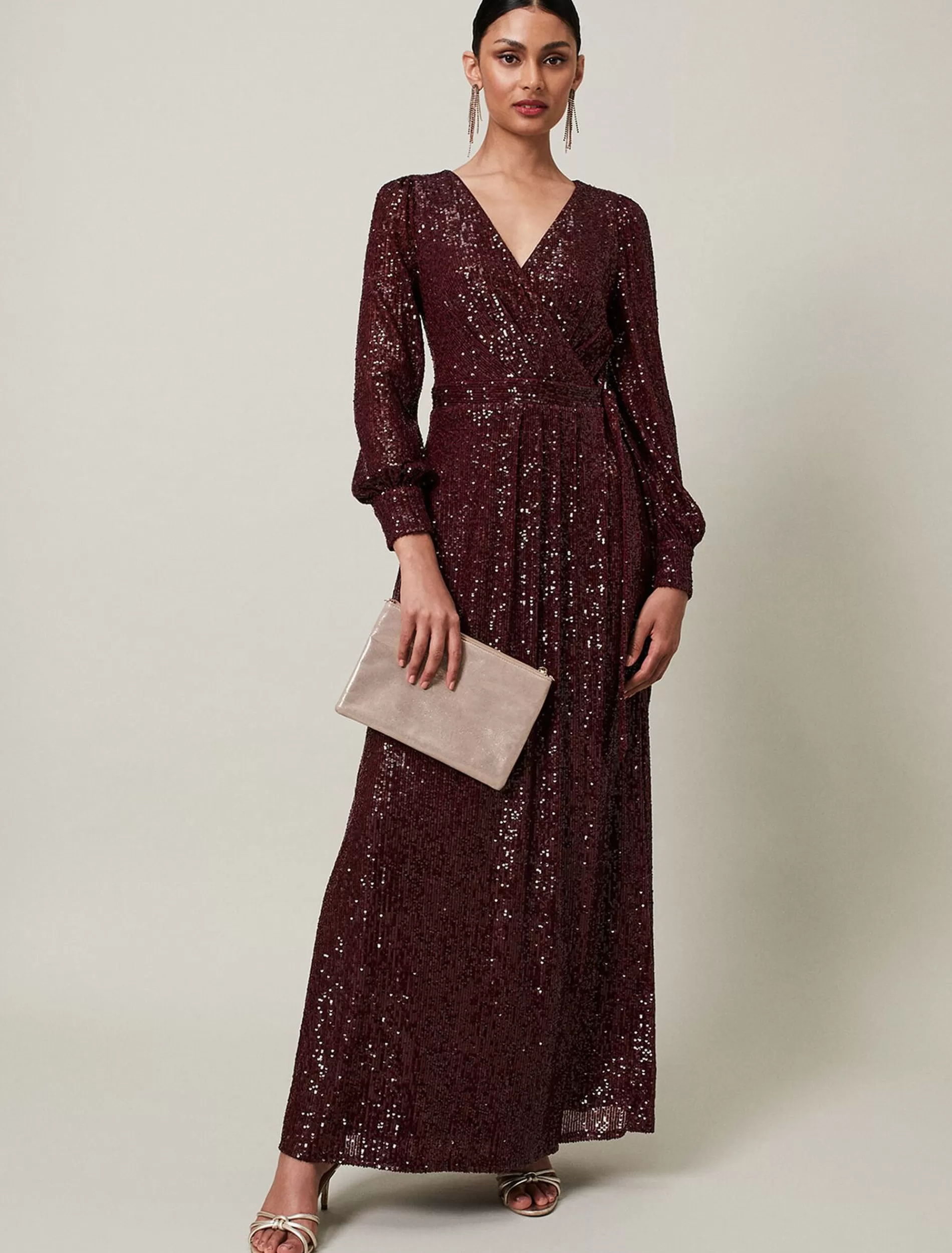 Phase Eight Amily Sequin Maxi Dress Oxblood New