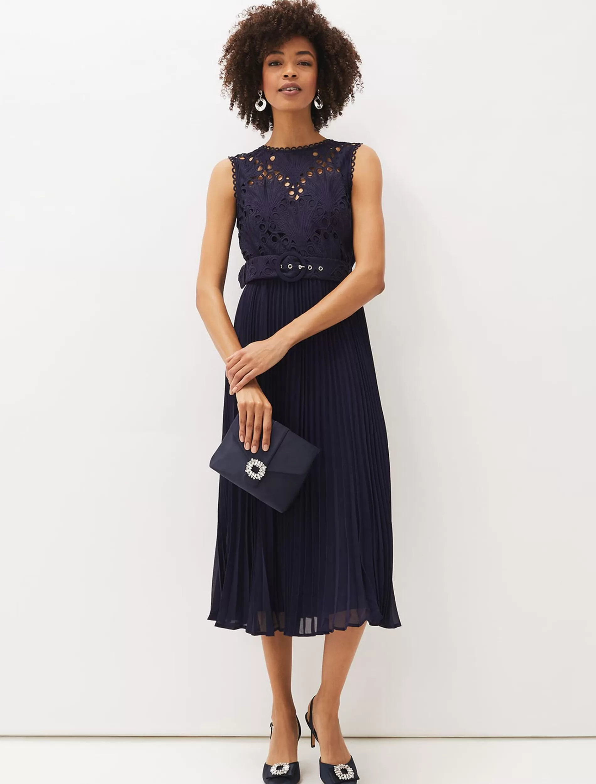 Phase Eight Amora Lace Bodice Pleated Dress Navy Online