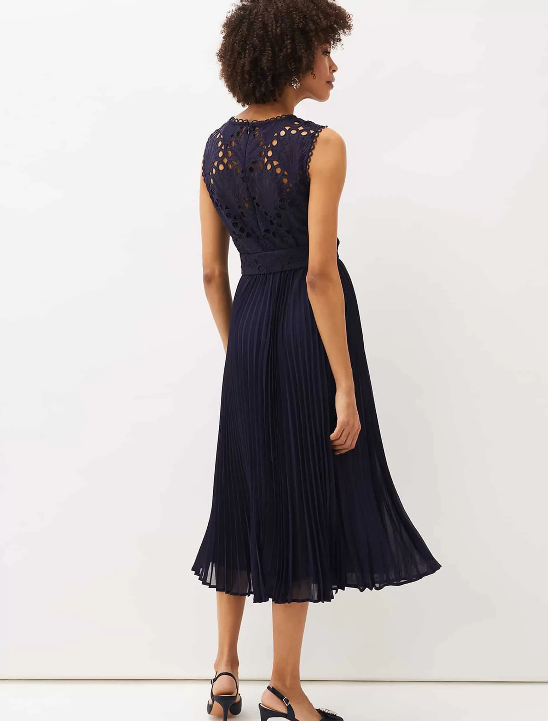 Phase Eight Amora Lace Bodice Pleated Dress Navy Online