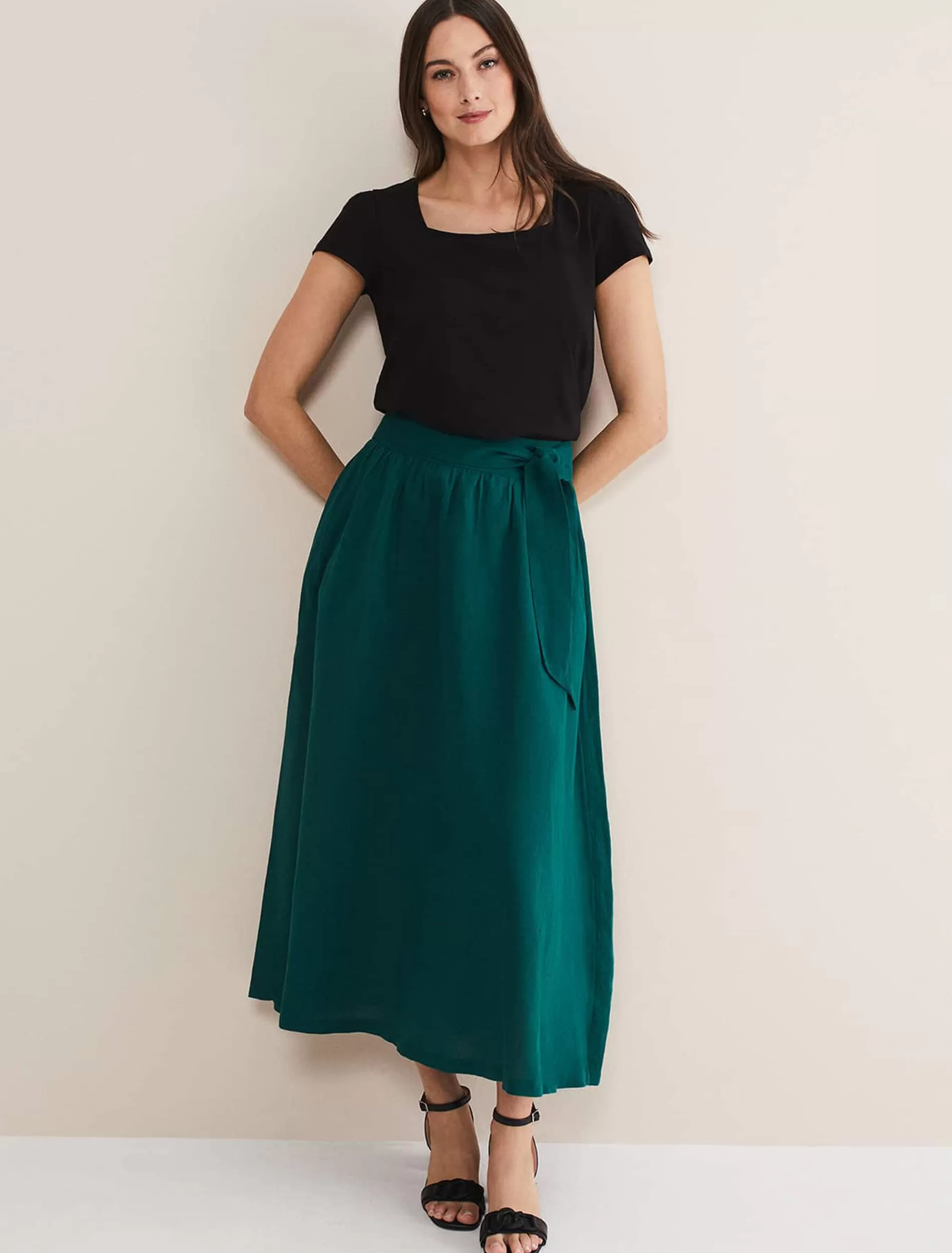 Phase Eight Amorette Linen Belted Maxi Skirt Jade Store