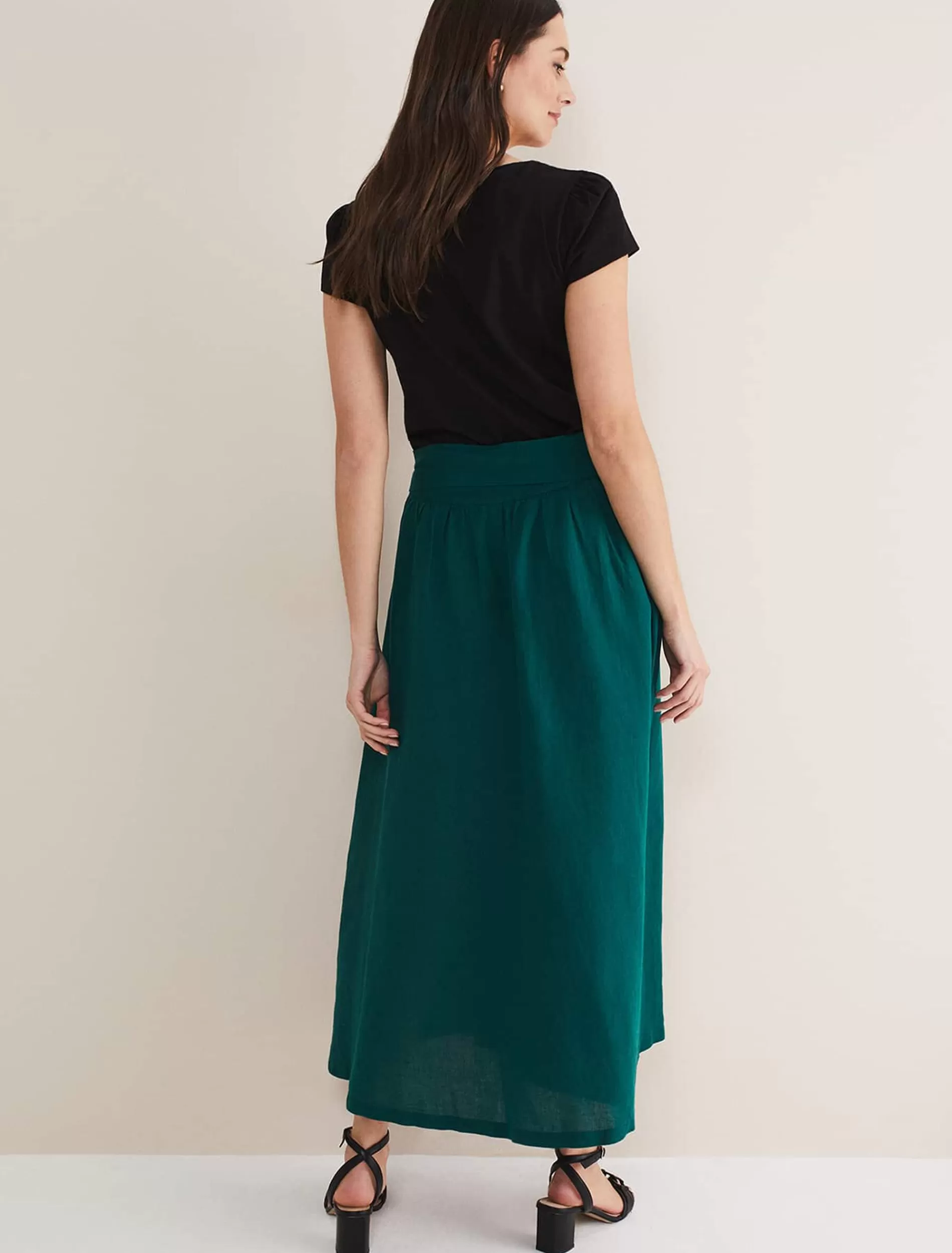 Phase Eight Amorette Linen Belted Maxi Skirt Jade Store