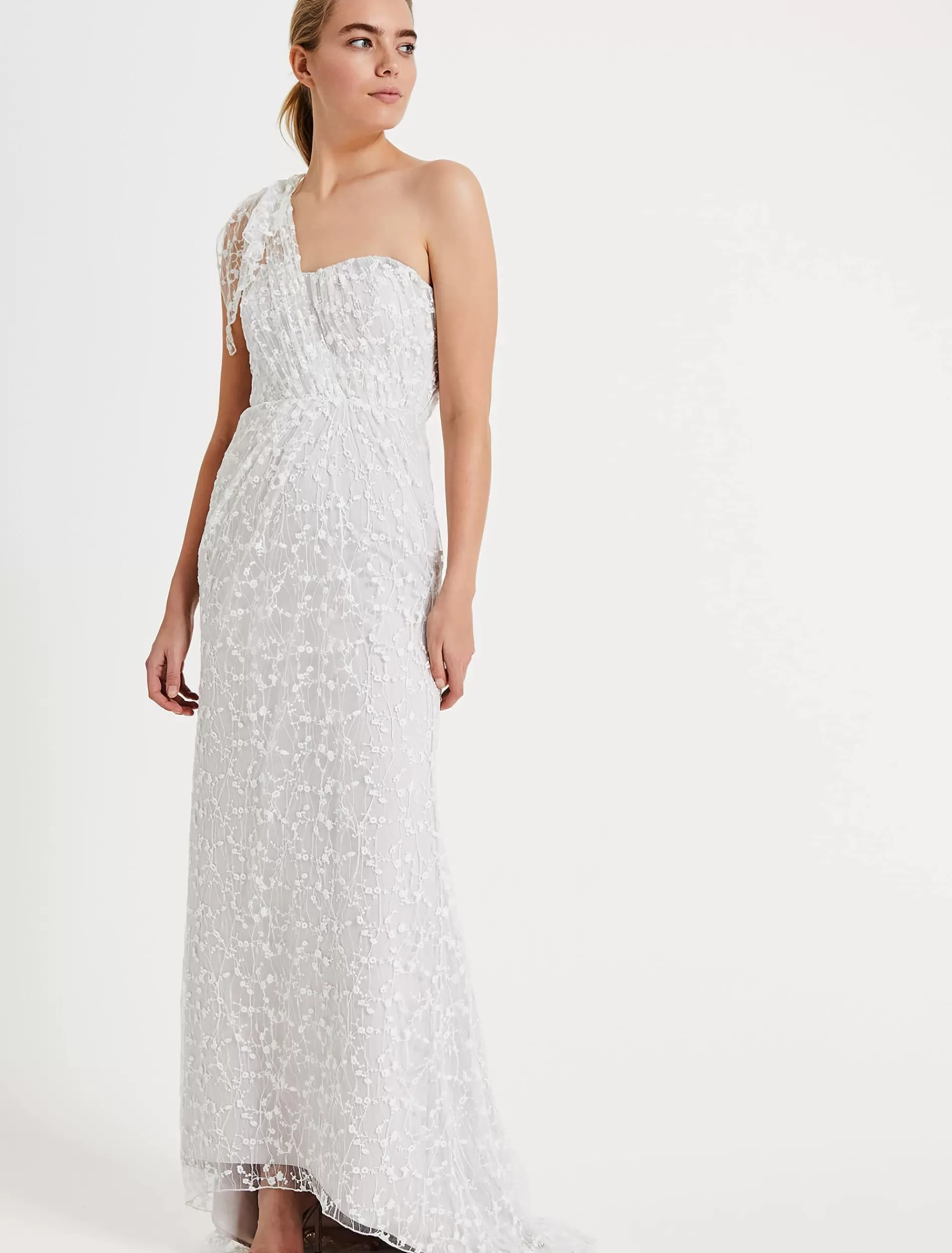 Phase Eight Anabel Lace One Shoulder Wedding Dress Pink Champagne Clearance