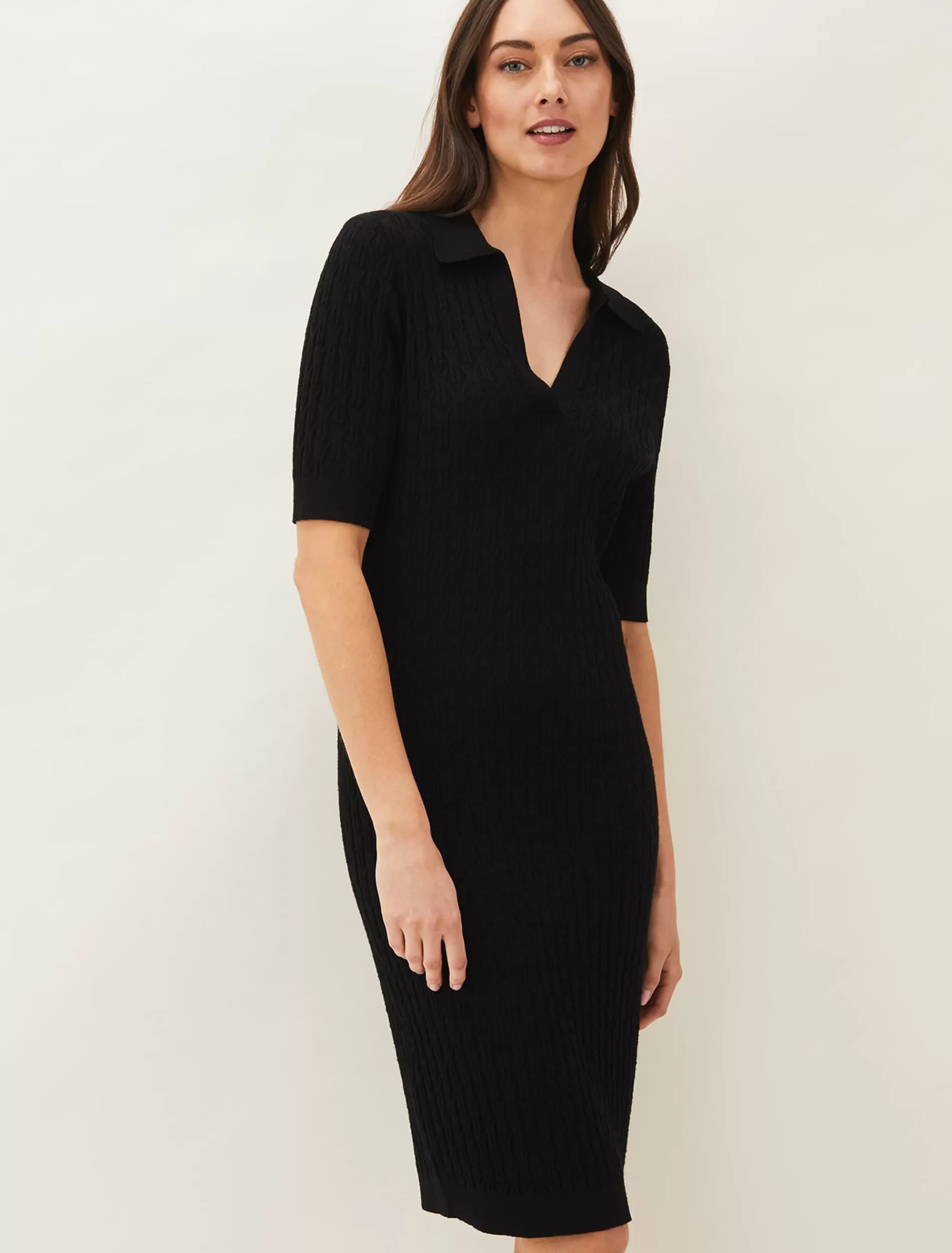 Phase Eight Analise Ribbed Knit Dress Black Discount