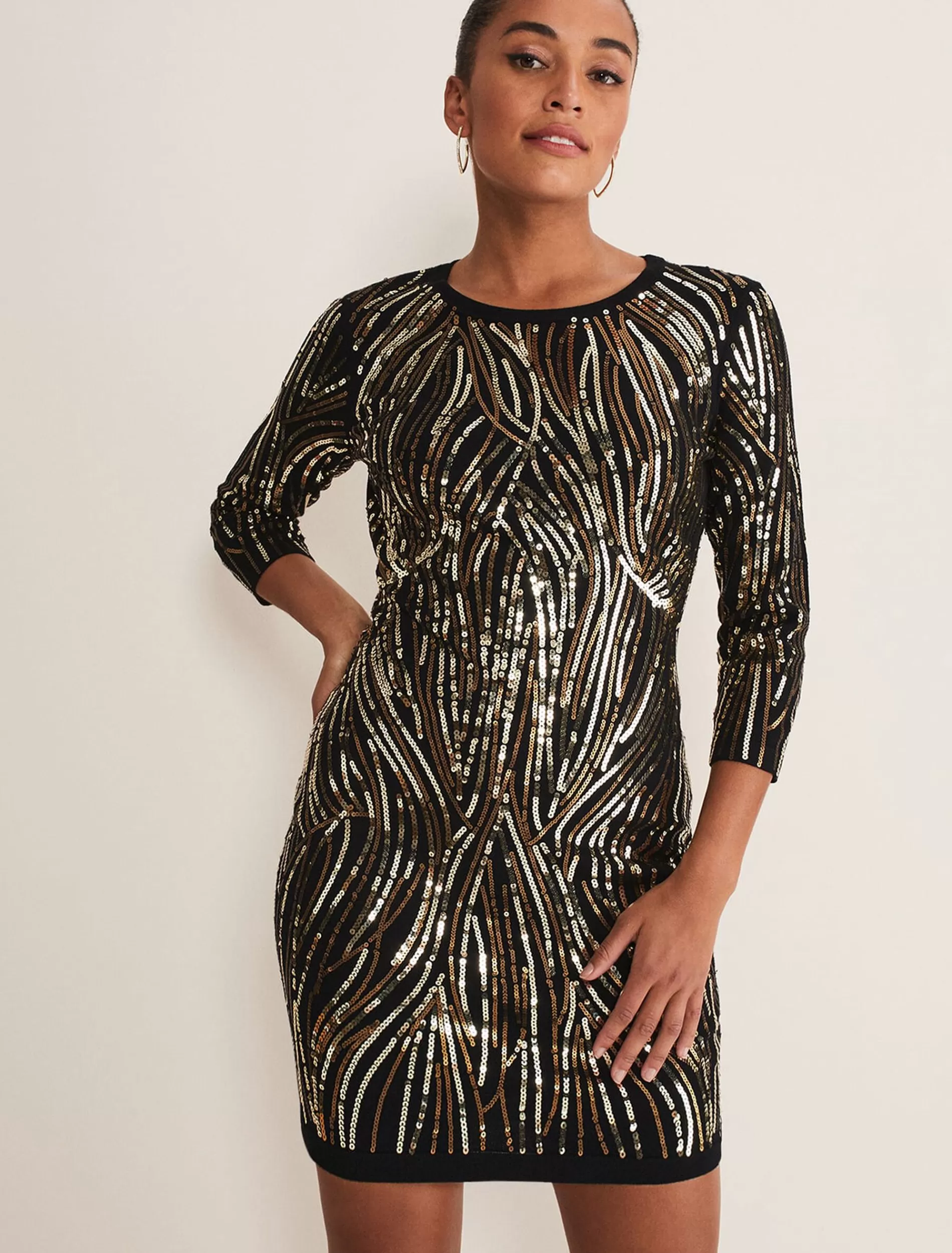 Phase Eight Anisa Open Back Sequin Knit Dress Black/Gold Flash Sale