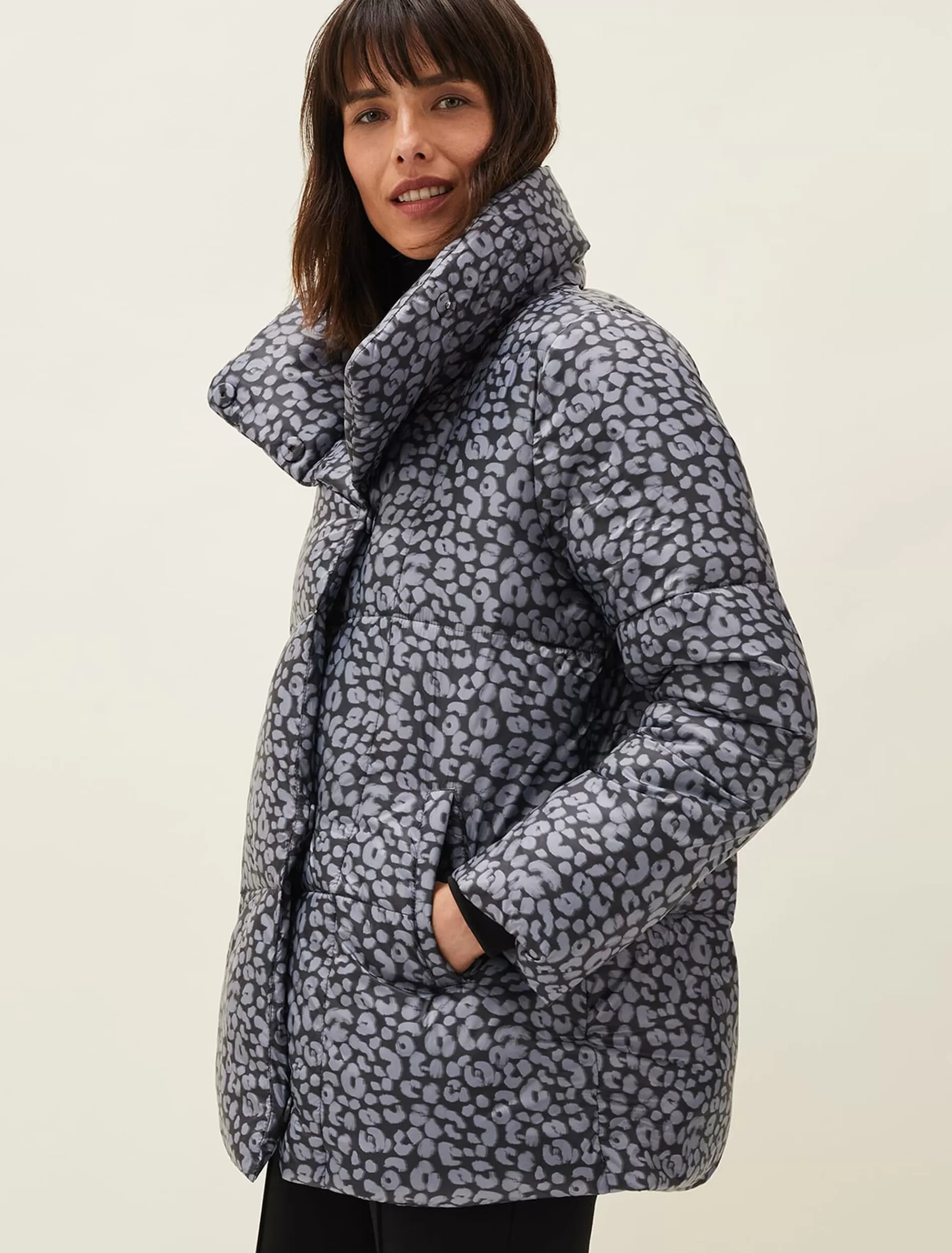 Phase Eight Anny Animal Print Puffer Coat Grey Multi Cheap
