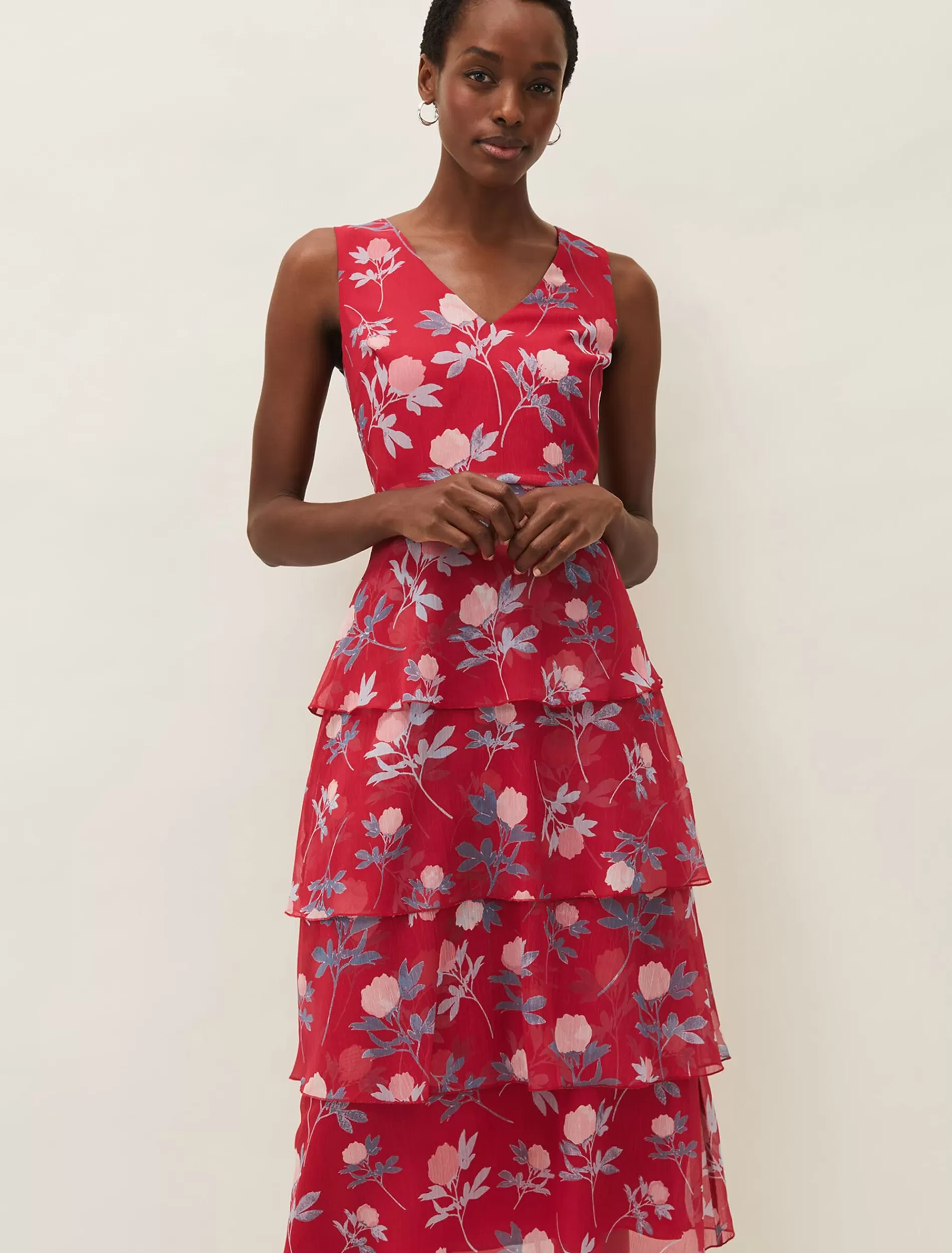 Phase Eight Antonella Floral Tiered Dress Raspberry Cheap