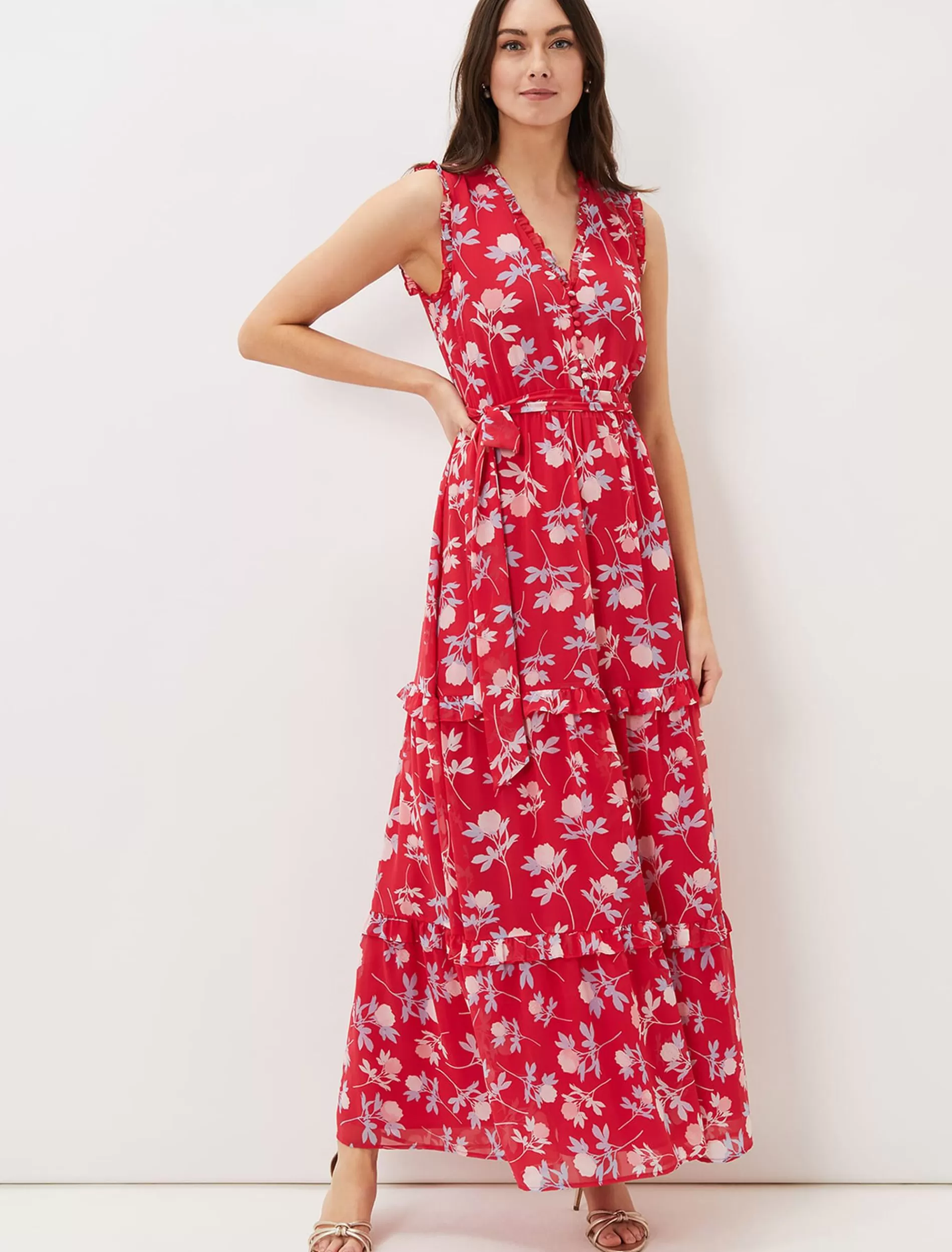 Phase Eight Antonella Floral Tiered Maxi Dress Lipstick/Pale Blue Best