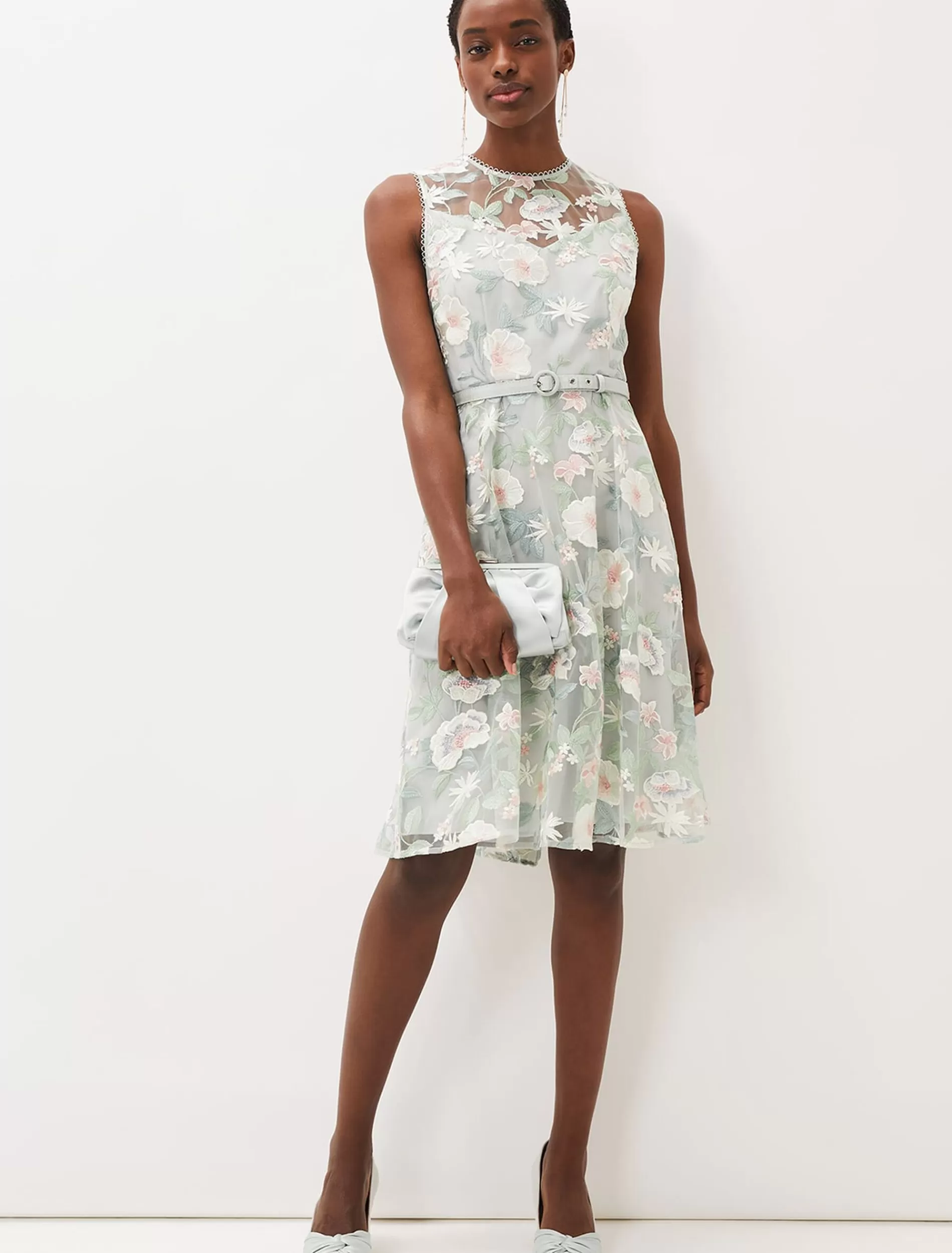 Phase Eight Aria Embroidered Fit And Flare Dress Eau De Nil Discount