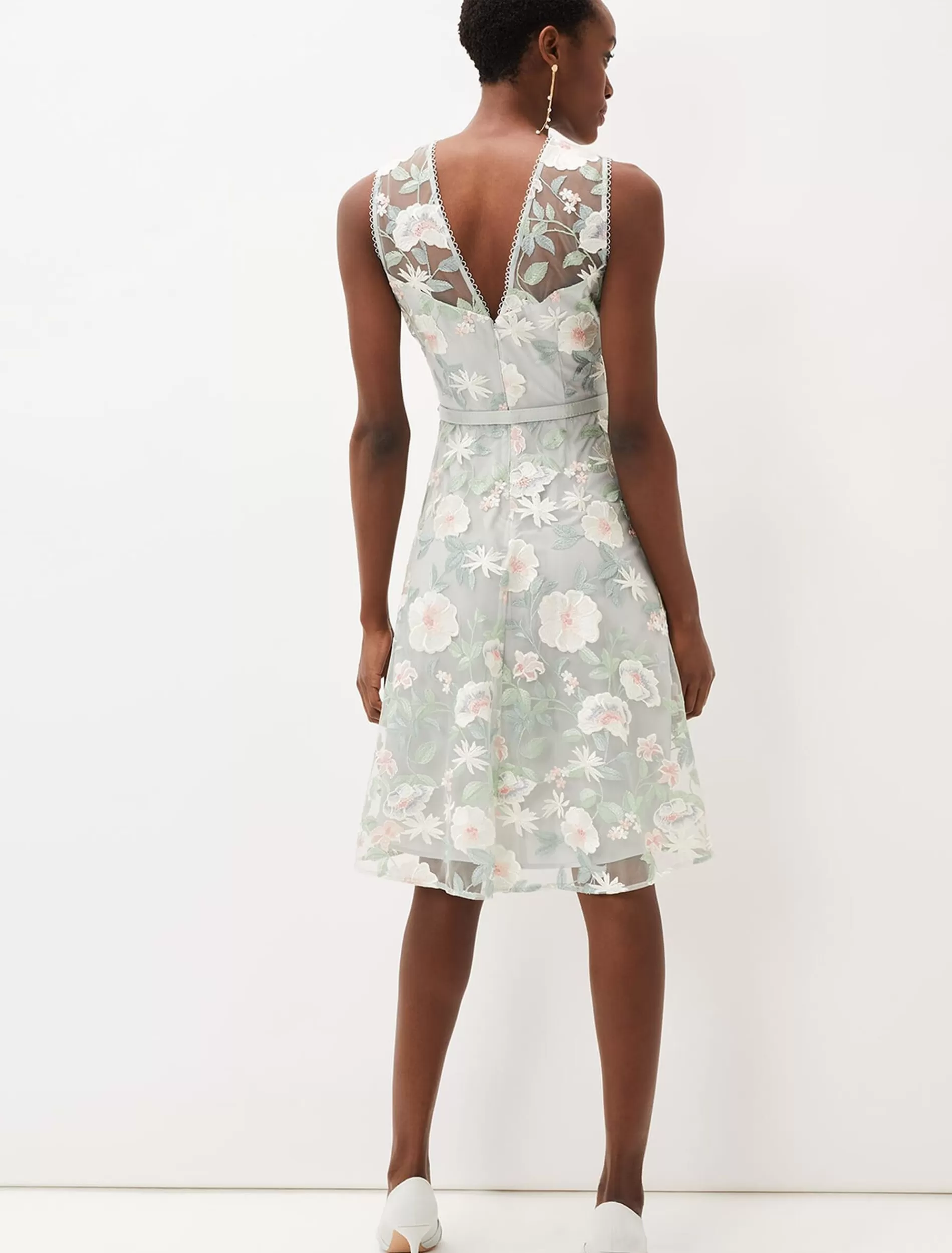 Phase Eight Aria Embroidered Fit And Flare Dress Eau De Nil Discount