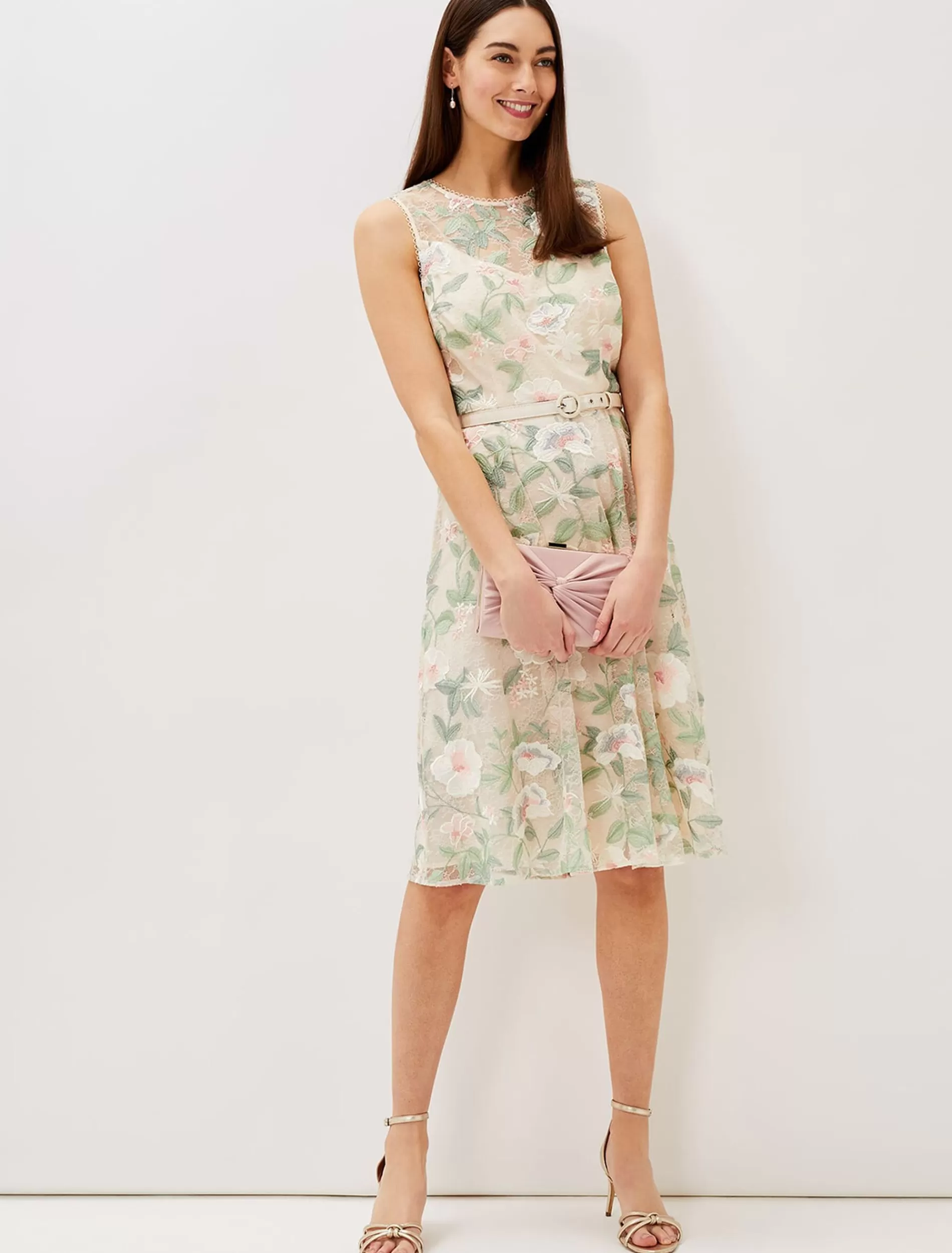 Phase Eight Aria Embroidered Lace Fit & Flare Dress Buttermilk Fashion