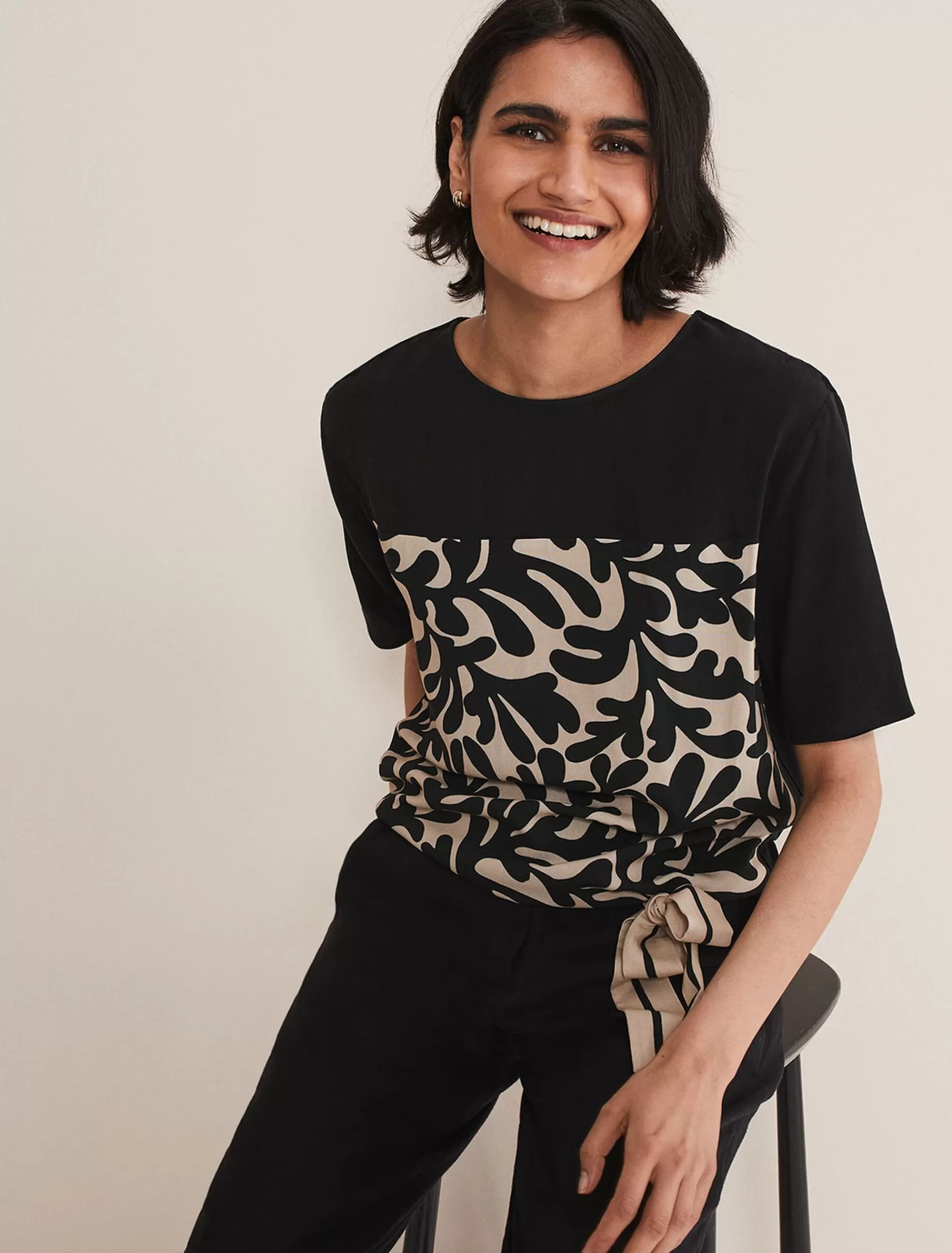 Phase Eight Arie Side Tie Top Stone/Black Shop