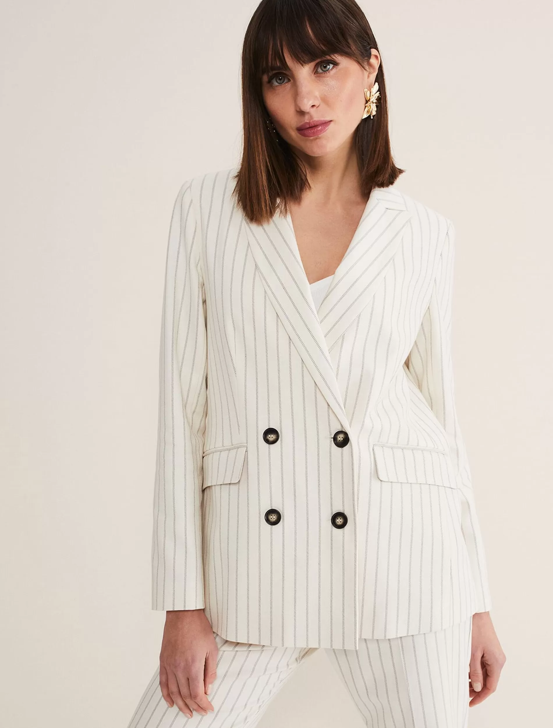 Phase Eight Ariella Pinstripe Blazer Black/Ecru Sale