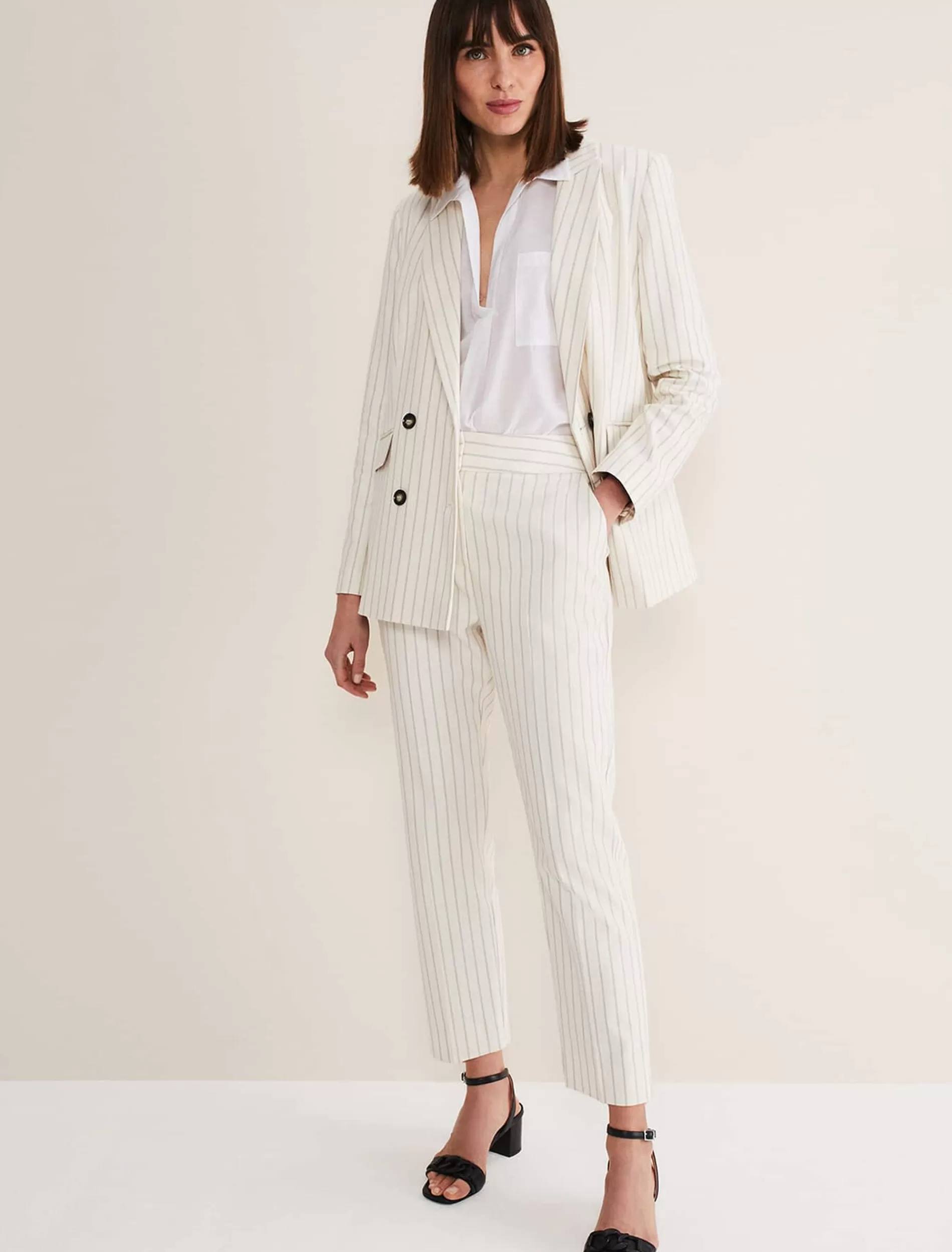 Phase Eight Ariella Pinstripe Straight Leg Trousers Black/Ecru Hot