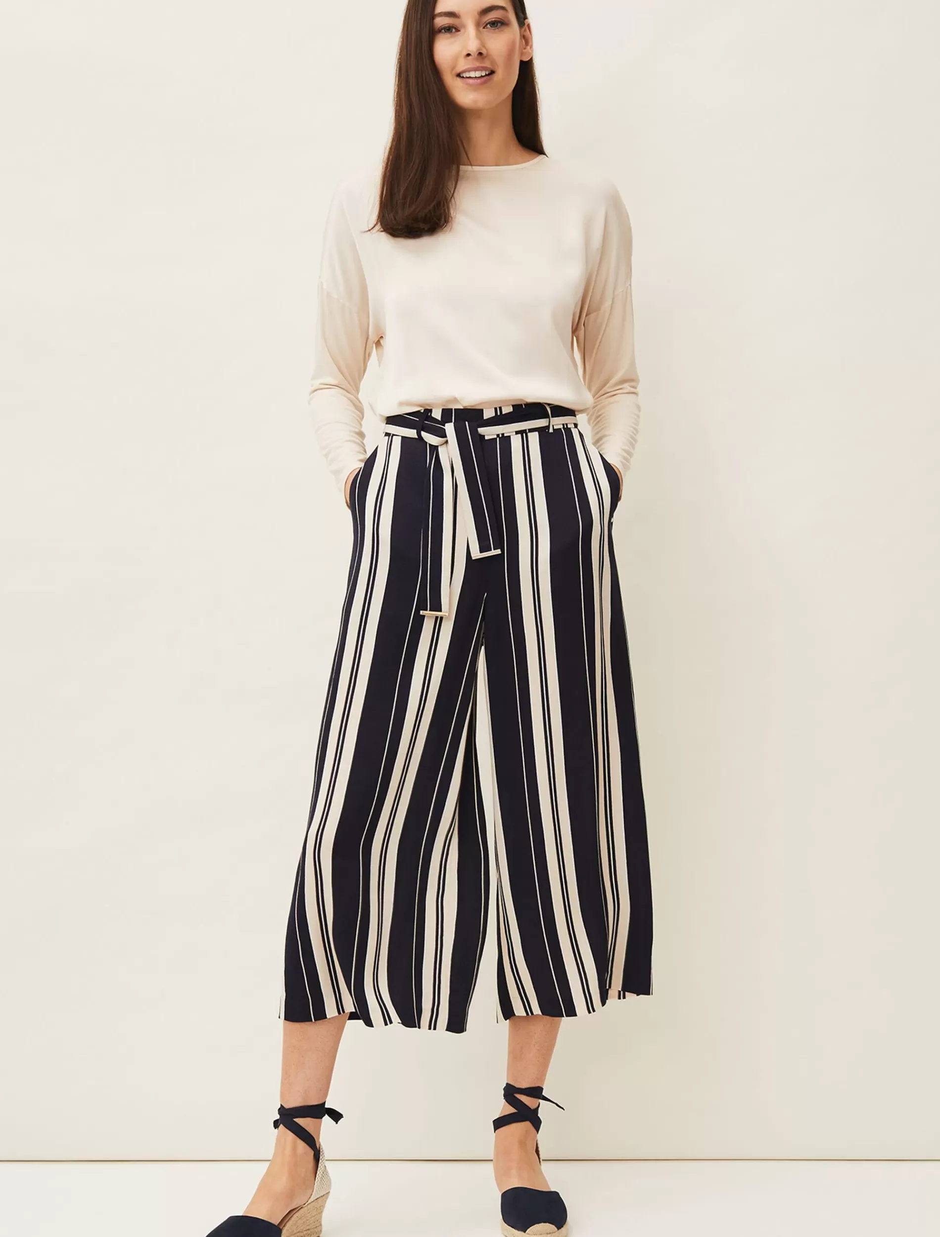 Phase Eight Arizona Striped Culotte Navy/Stone Clearance