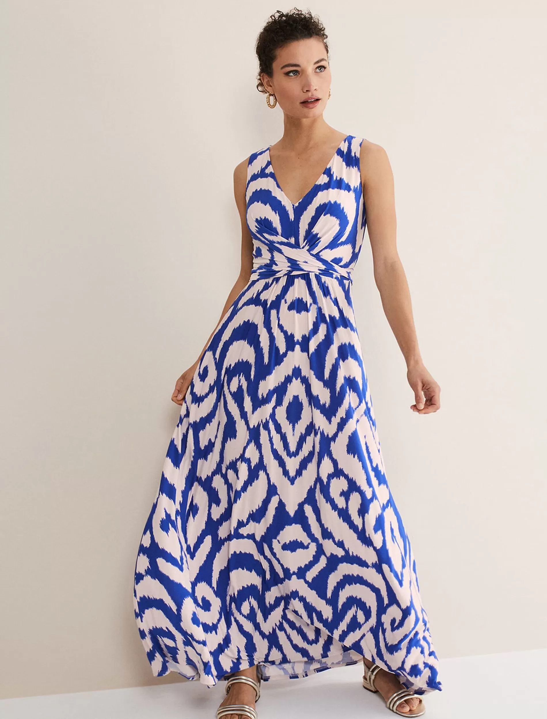 Phase Eight Artemis Jersey Print Maxi Dress Azure Blue/Cream Online