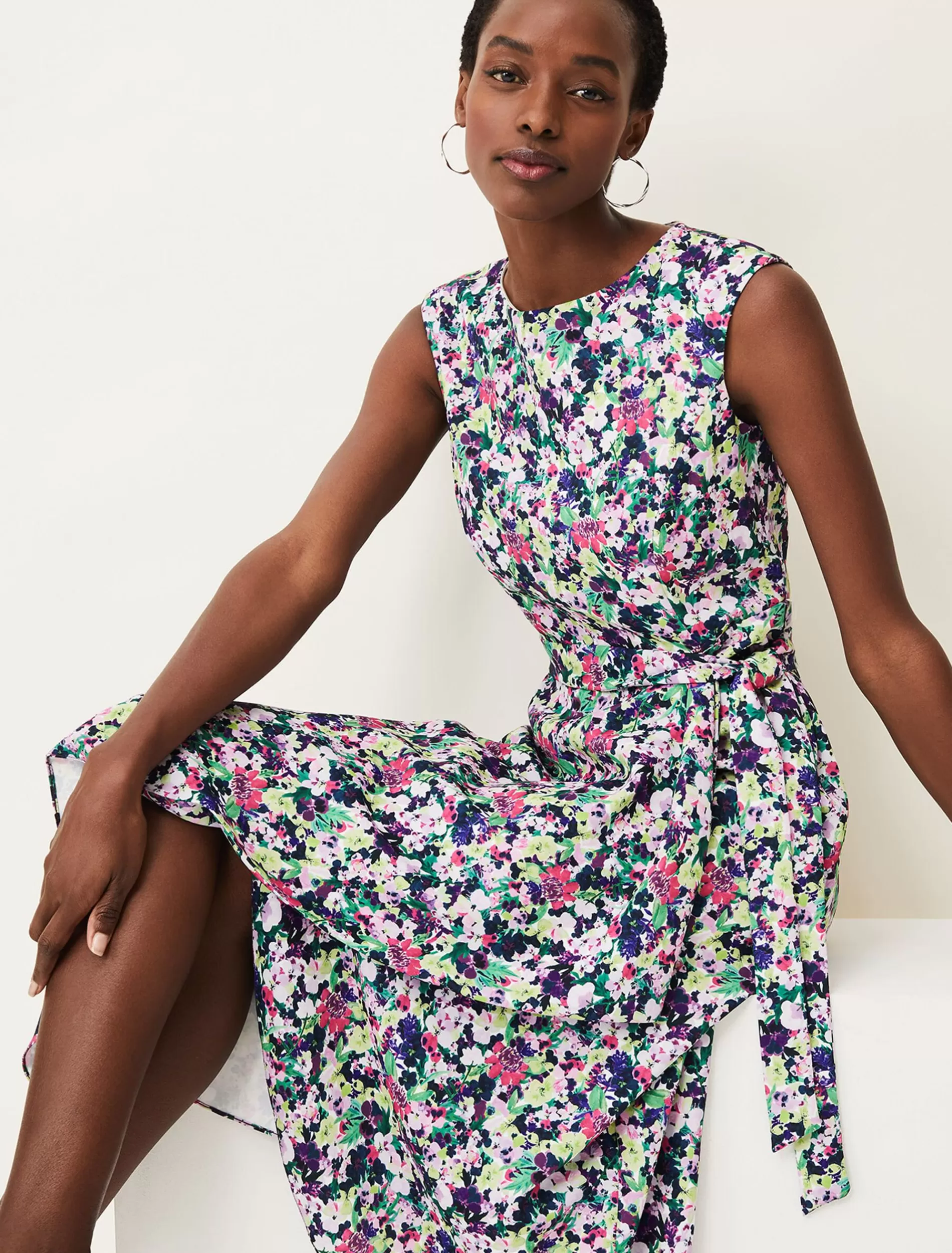 Phase Eight Arya Floral Frill Hem Sleeveless Midi Dress Multi-Coloured Fashion
